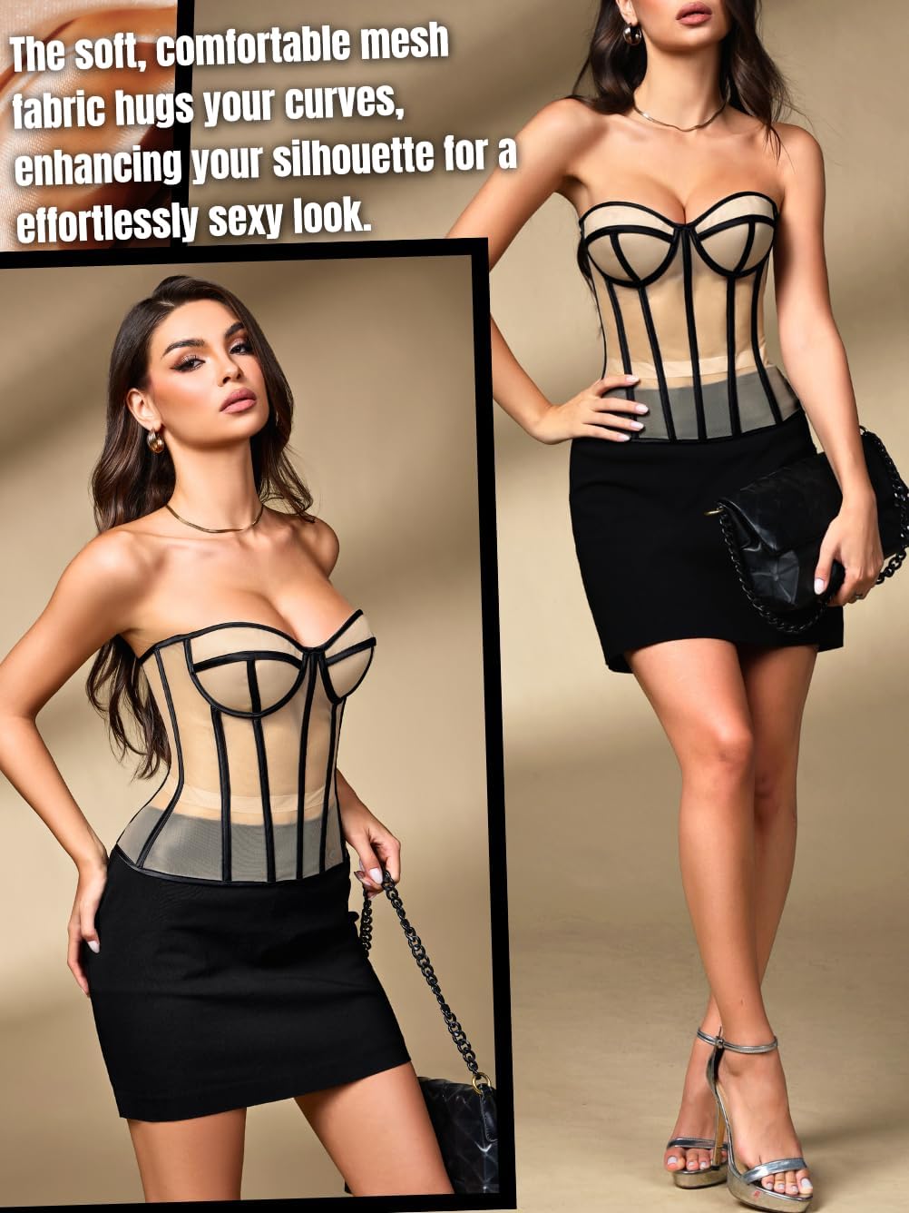 Sexy Lace Corset, Sheer Mesh Push-Up Underwire Bustier Shapewear, Party Outfits for Women 00-18 - Image 4
