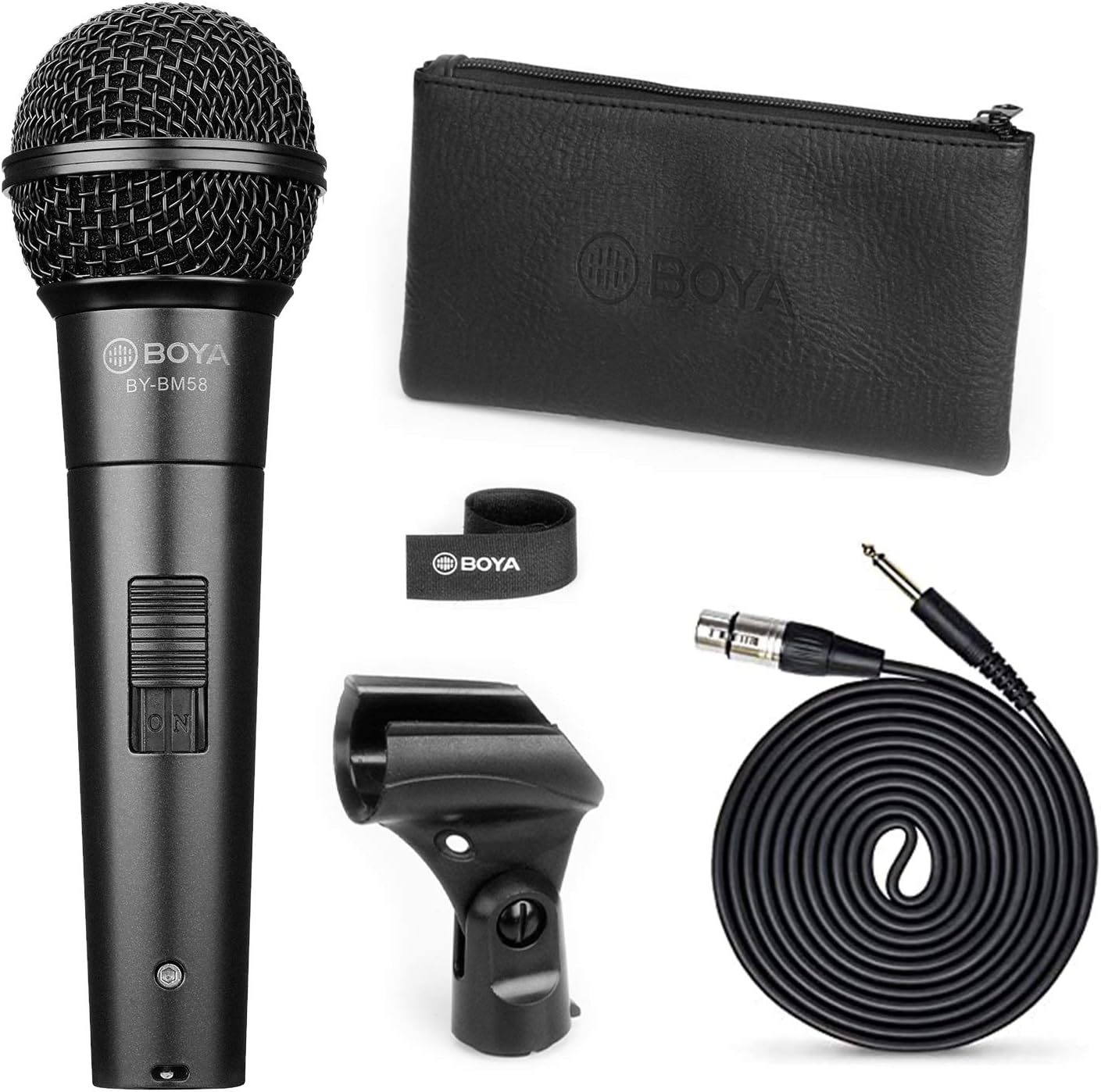 BOYA BY-BM58 Dynamic Vocal Microphone with Shockmount Windscreen Wired Handheld Mic with 6.35mm Adapter Singing, Party, PA System,AMP,Mixer