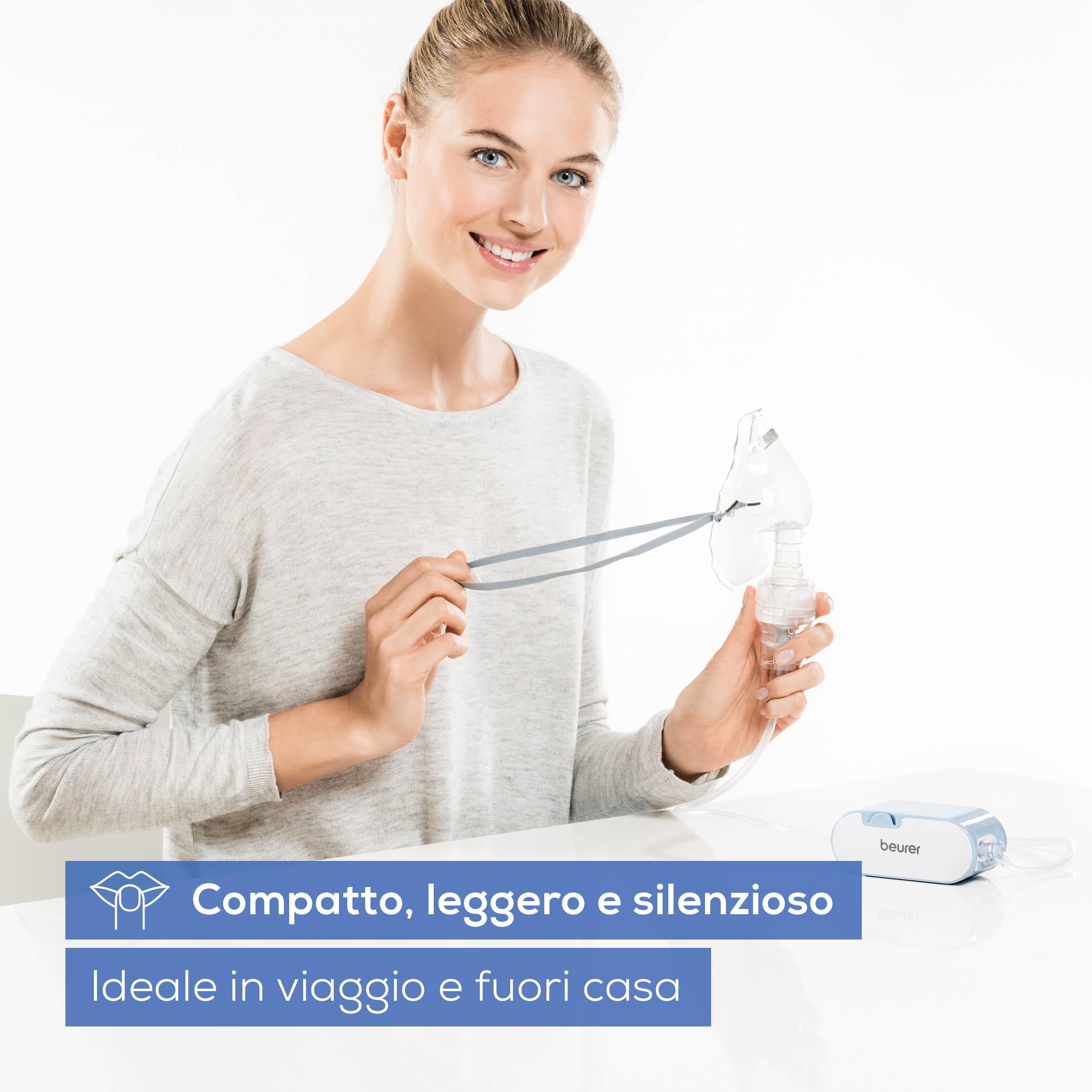 Beurer IH 60 Aerosol Portatile a Microcompressore con Batteria al Litio Ricaricabile, Compatto, Leggero e Silenzioso, Ideale in Viaggio, Inalazione Rapida circa 0.25 ml/min