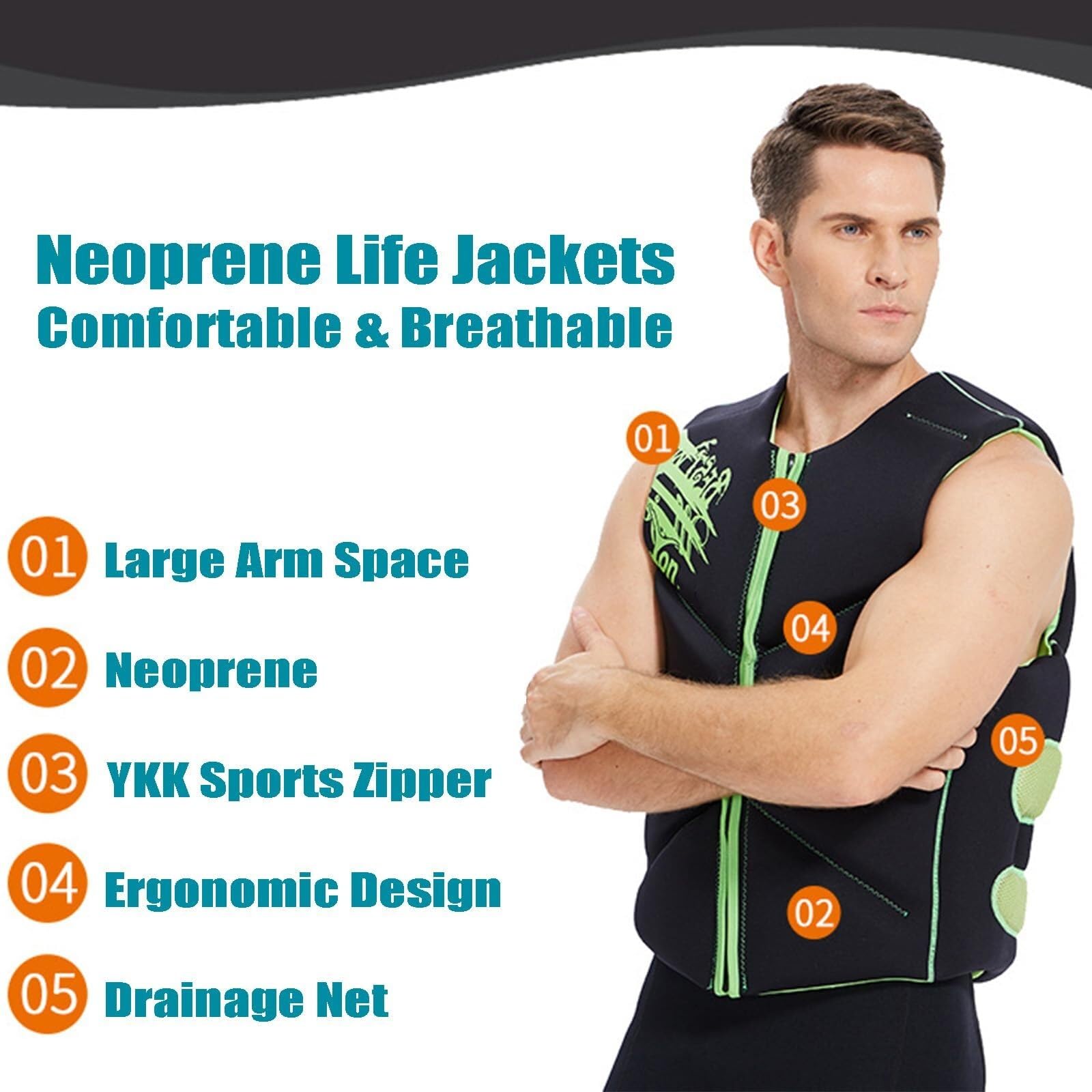 River Vest Unisex Alta Galleggiabilità Portatile in Neoprene con Rete di Drenaggio per Pesca Mosca Surf Barca