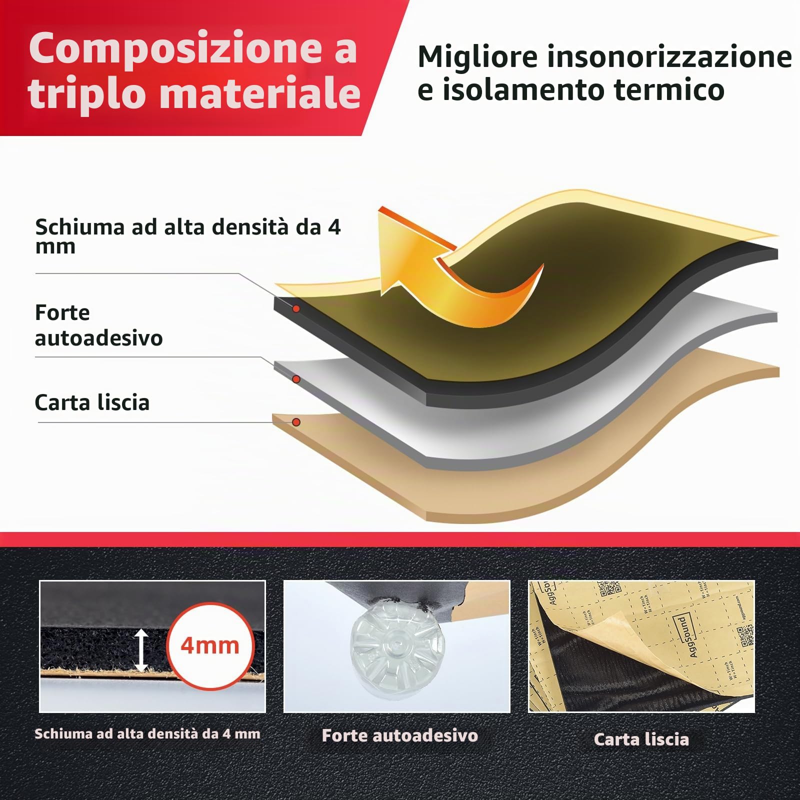 Tappetino isolante autoadesivo 4mm 170×33cm 0,56㎡ isolamento acustico termico auto