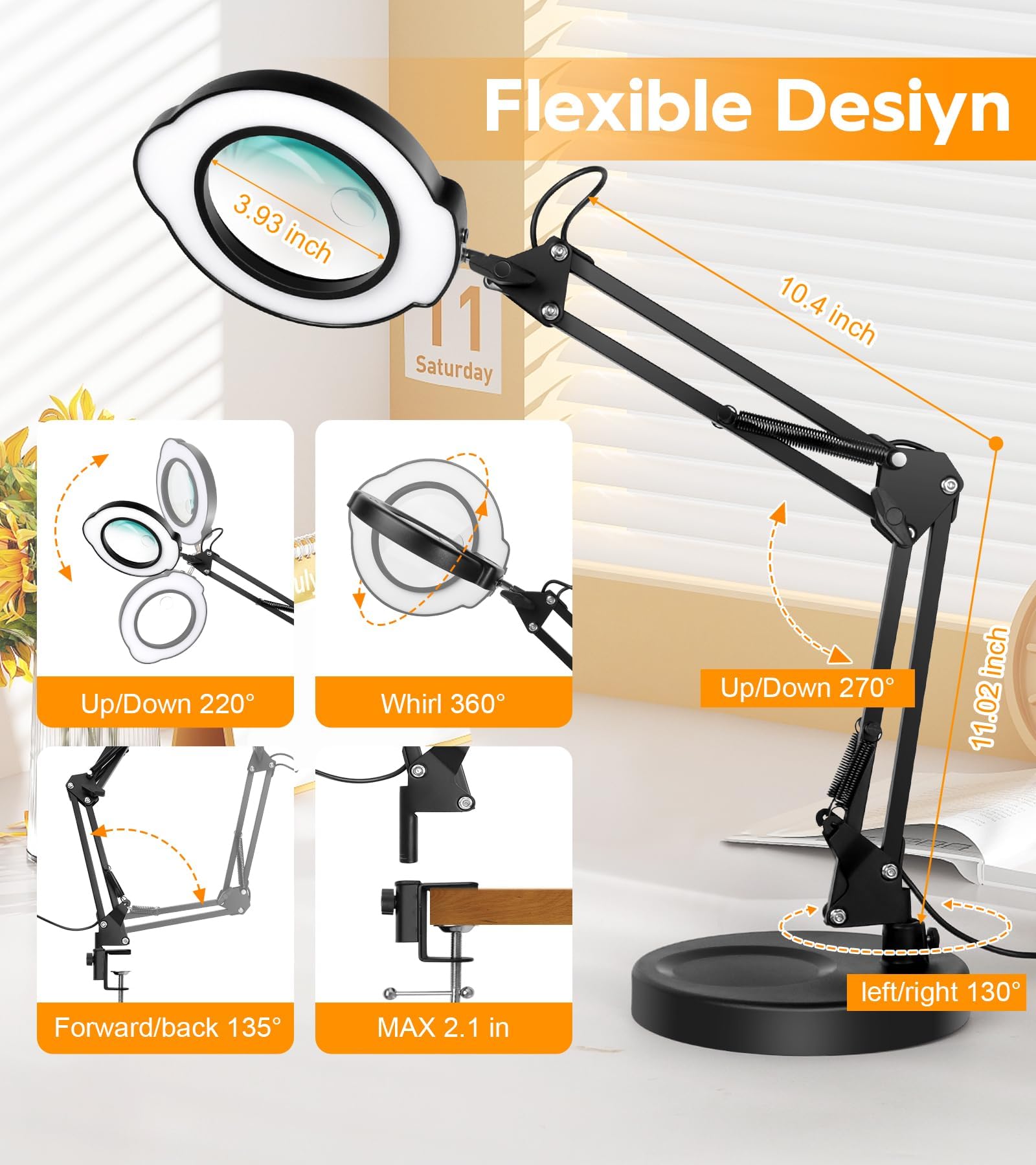 Lupa de Mesa 10x con Luz 84 LED Cuello Cisne Flexible Iluminado 5 Modos De Color Control Táctil Lámpara De Aumento Manos Libres Regulable para Pintar Manualidades Pasatiempos Costura y Trabajos Cerca