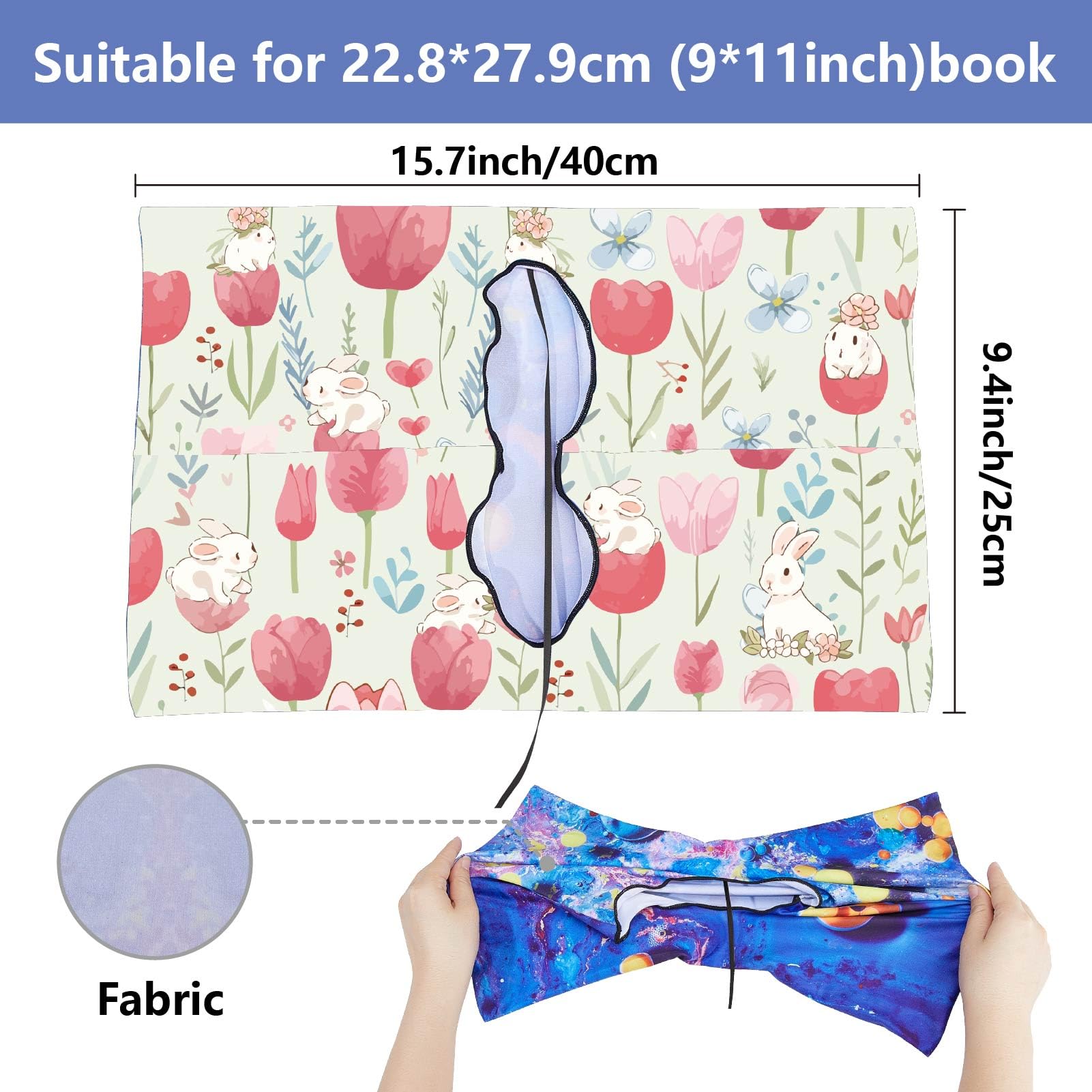 CRASPIRE Flower Stretchable Book Cover Tulip Bunny Pink Washable Reusable Large Nylon Cloth Polyester Book Protector Elastic Notebook Wraps Suitable for Most Hardcover Books - Image 2