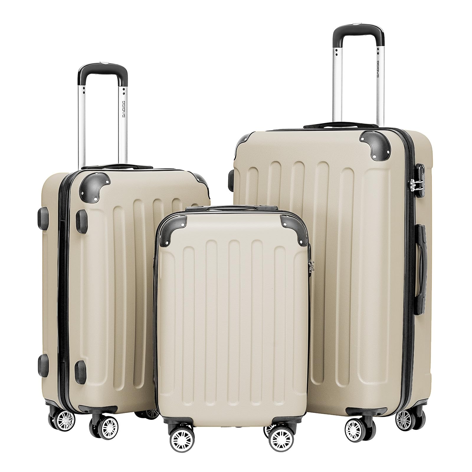 BEIBYE Zwillingsrollen Hardcase Reisekoffer Koffer Trolleys Hartschale in XL-L-M in 14 Farben (Cremewhite, Kofferset)