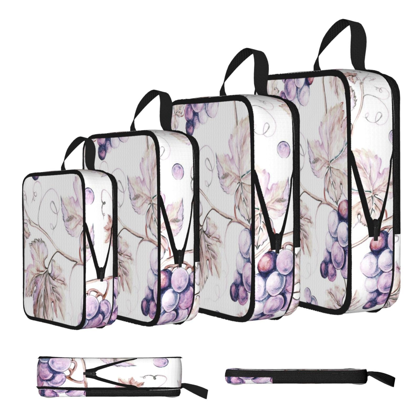 Beautiful Grape Leaves Print Compression Packing Cubes 4-Piece Set With Multi- Compartment Travel Bag, Waterproof Suitcase Organiser Bags