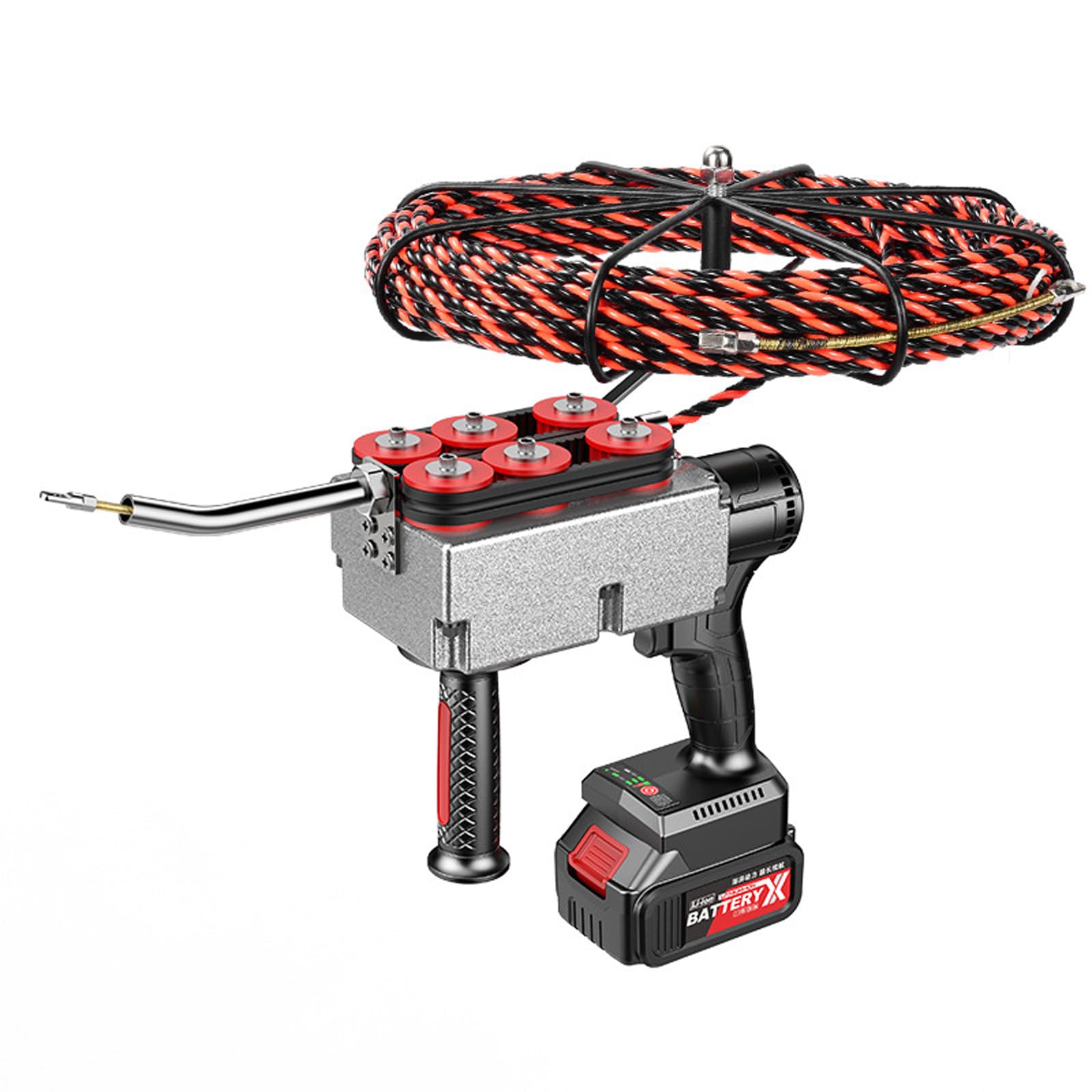 ALDNMBR Cordless Wire Threading Tool, Wire Cable Puller, 6 Wheel Drive, Auto Stop, Speed Control, Stepless Speed Change, With 360° Rotating Elbow, For Wire Conduit Wiring