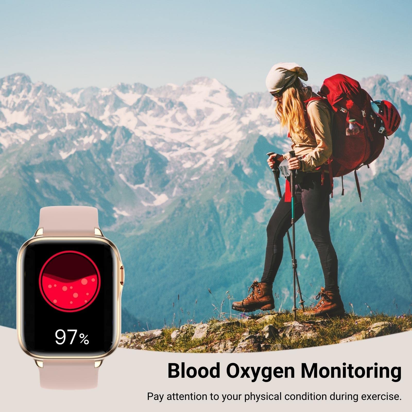 Smartwatch Chiamata Bluetooth e Risposta Vivavoce, 43mm schermo, SpO2 Cardiofrequenzimetro, 3ATM impermeabile 21 Modalità Sport per Android/iOS