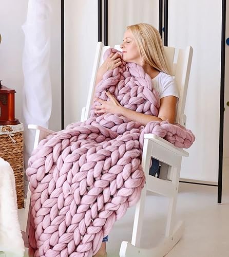 Miniatura 4 de Manta de lana de punto grueso  Manta gigante para sofá, cama, sofá, manta bohemia para decoración del hogar, ideas de regalo para mujeres (rosa