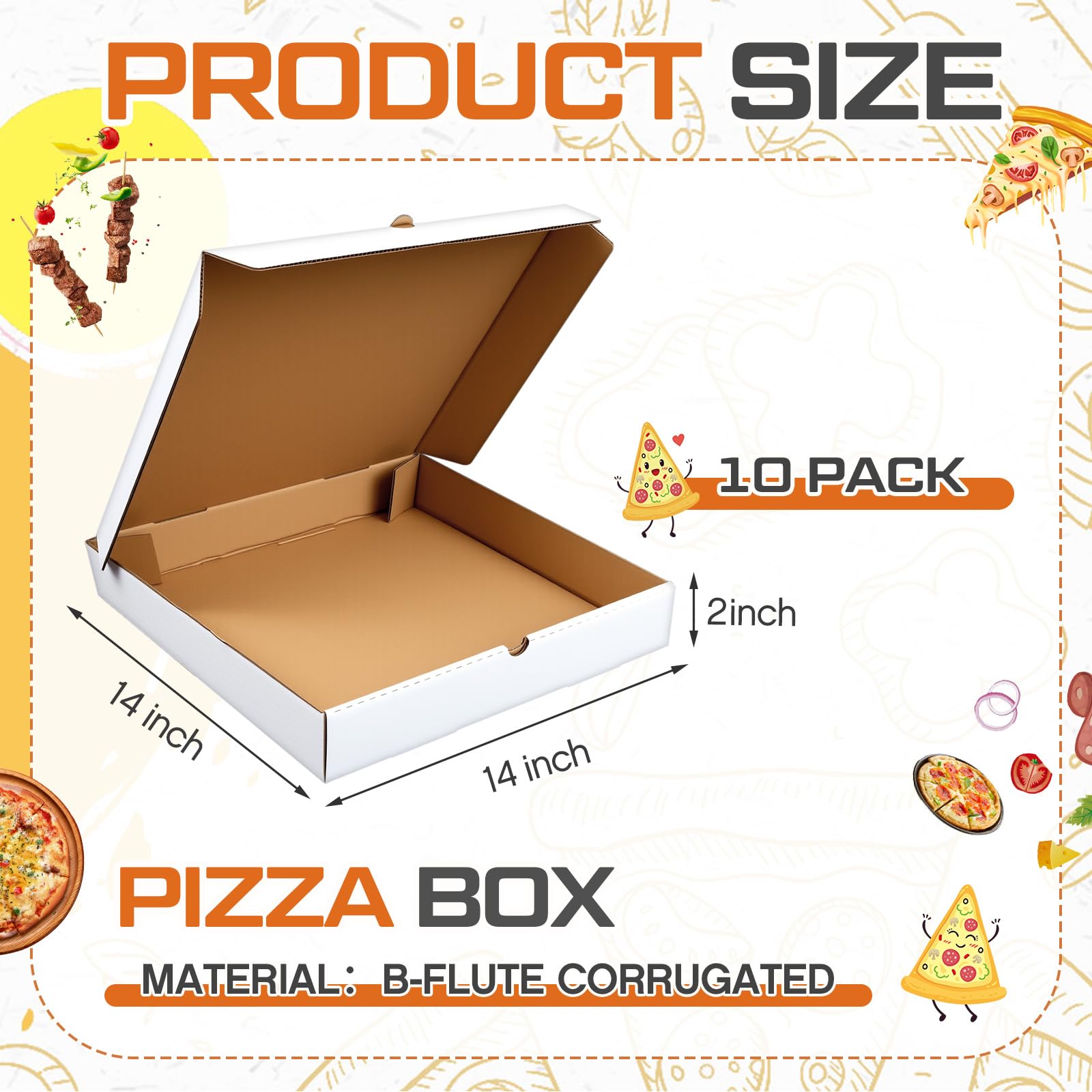 Fullhawl Pizzaschachteln, 35,6 x 35,6 cm, B-Flöte, gewellt, weiß, fettbeständige Kraft-Behälter zum Mitnehmen, Verpackungsboxen für hausgemachten Kuchen, Kekse, Lebensmittel und Handwerk, 10 Stück
