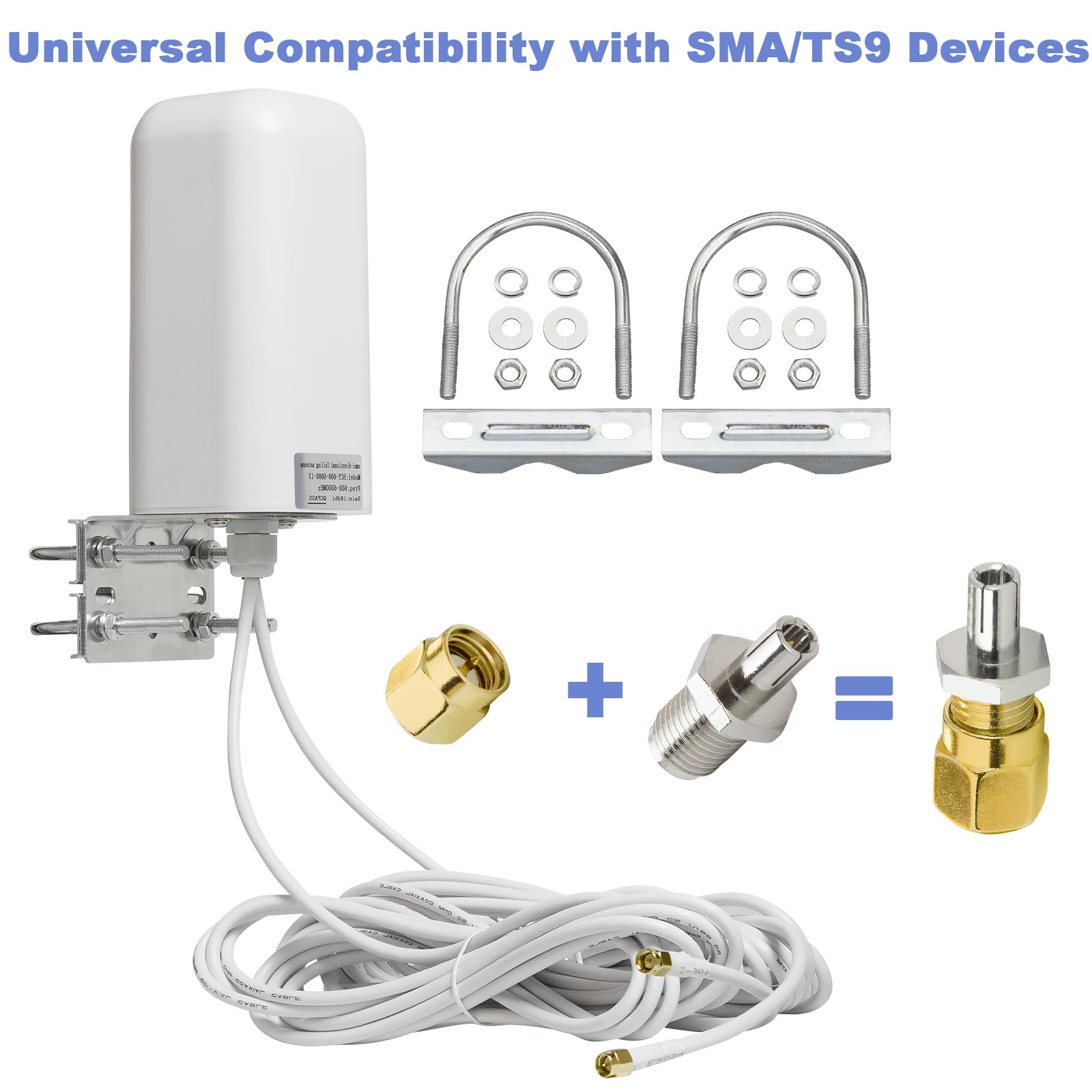 Antenna esterna 2x2 MIMO 5G/4G LTE ad alto guadagno 698-6000 MHz con due cavi RG58 adattatore maschio SMA + 2 adattatori SMA femmina TS9 per Netgear Nighthawk, router hotspot