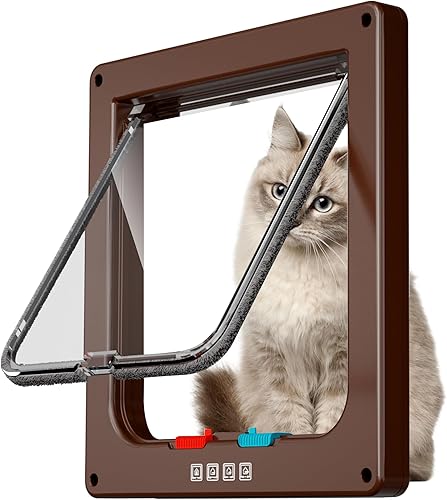 Puerta de gato para ventana, puerta interior para mascotas, puerta exterior para gatos y perros, 4 modos de bloqueo adecuado para ventana y pared