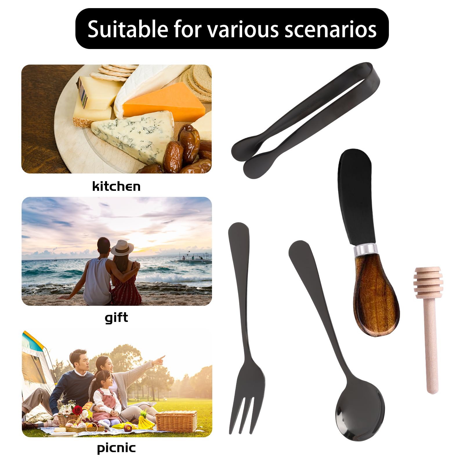 Accesorios de embutidos (14 piezas), esparcidores de queso para tabla de charcutería, mini cucharas de servir, tenedores y mini pinzas para servir, utensilios de charcutería para mantequilla, queso y