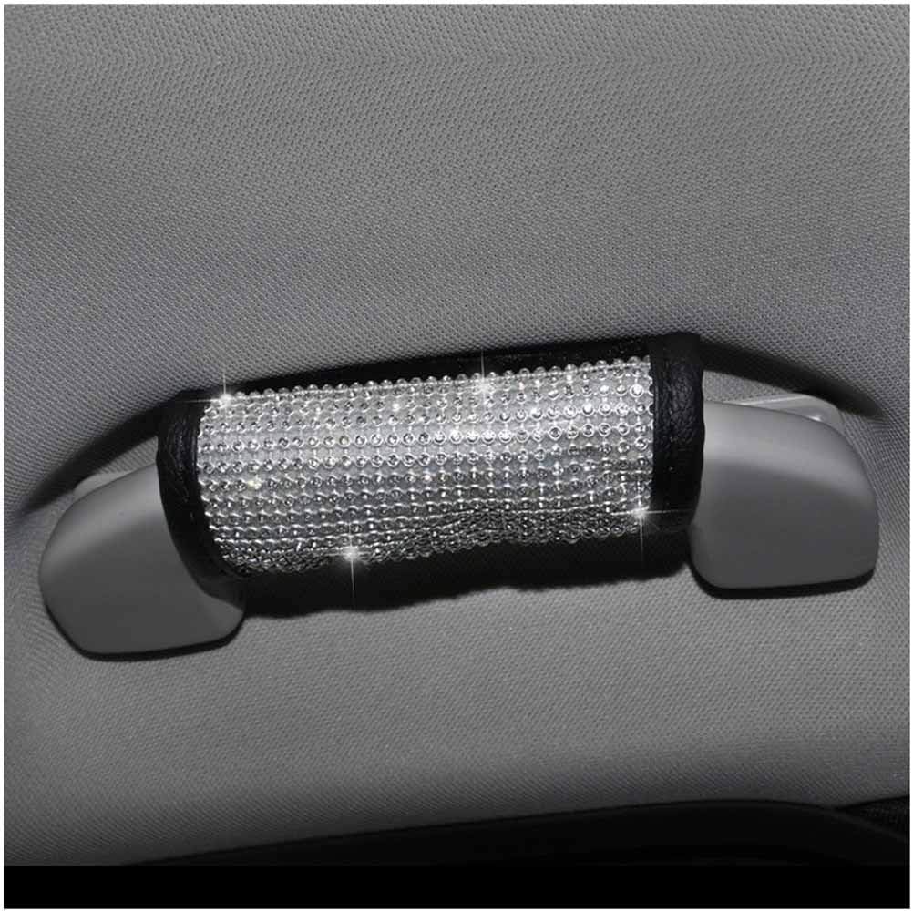 Pursuestar 1Pc Bling Bling Crystal Diamond Safety Door Handle Cover with Leather Strap Car Decor Accessories for Women - Universal