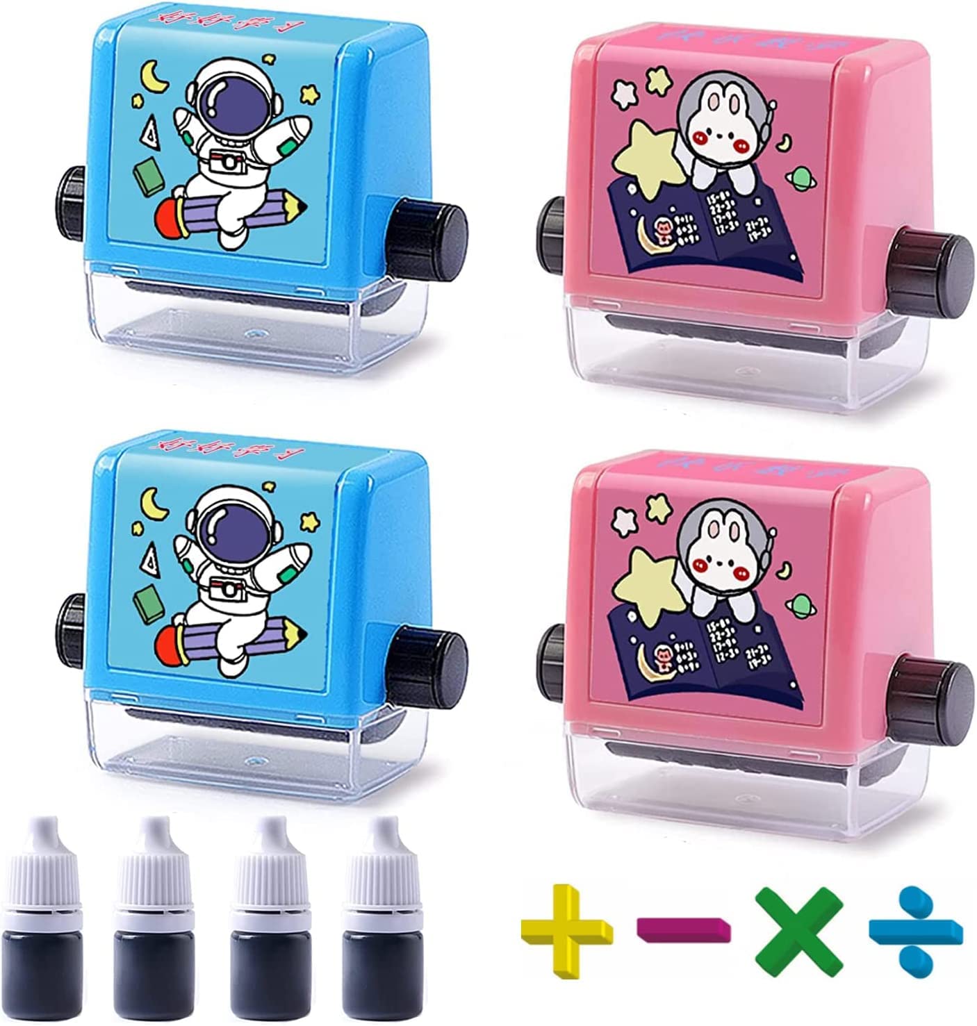 Math Roller Stamp - 4PCS Roller Digital Teaching Stamp(Addition, Subtraction, Multiplication and Division) Within 100 Math Practice Roller Stamp,for Teachers Kids Home School