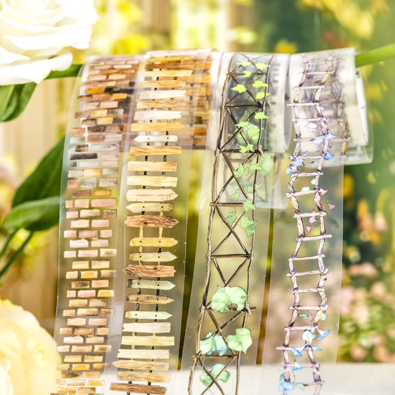 Alideco 6pcs Decorative Adhesive Tapes Vintage Garden View PET Tape Great for Bullet Journal Supplies, Arts, Scrapbook, DIY Crafts, Planners(huayuanxiaolu)