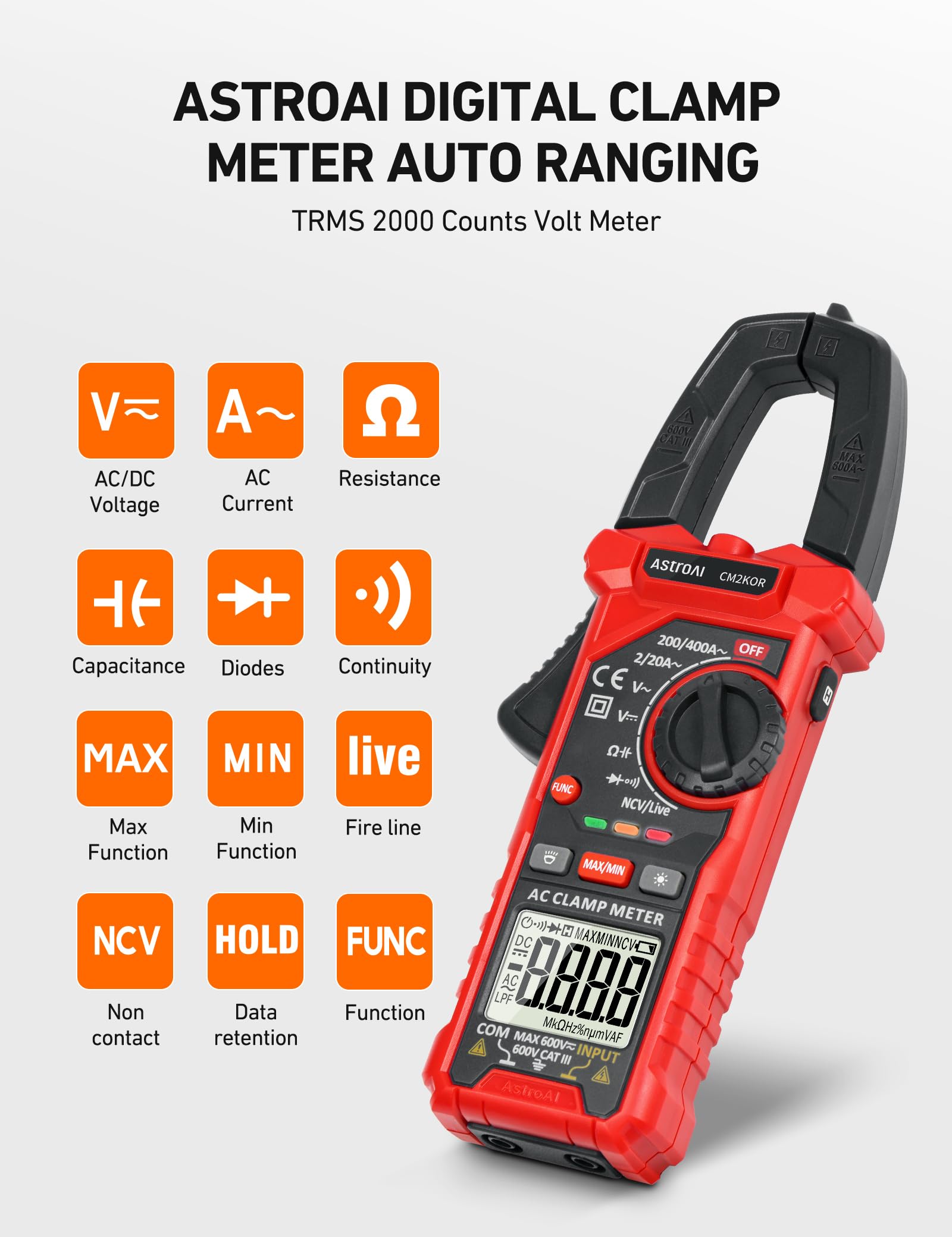 AstroAI Digital Multimeter TRMS 6000 Counts Volt Meter Ohmmeter Auto...