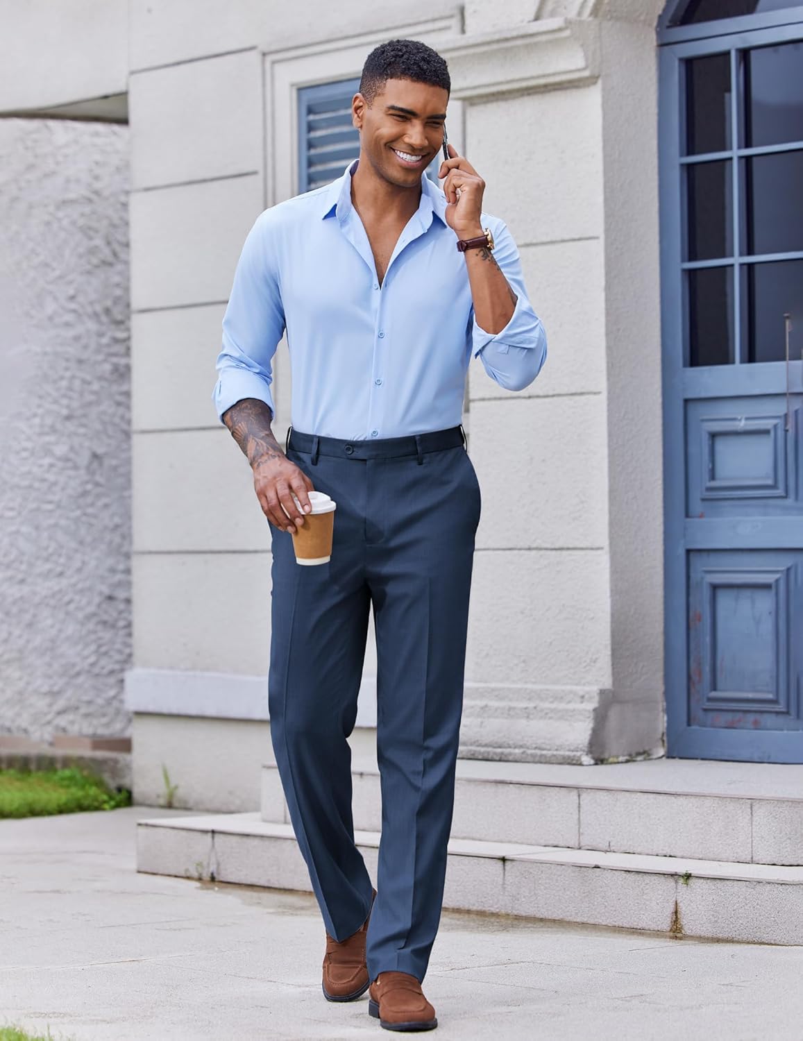 COOFANDY Men's Classic Fit Dress Pants Flat Front Straight Casual Pant Expandable Waist Suit Pant - Image 3