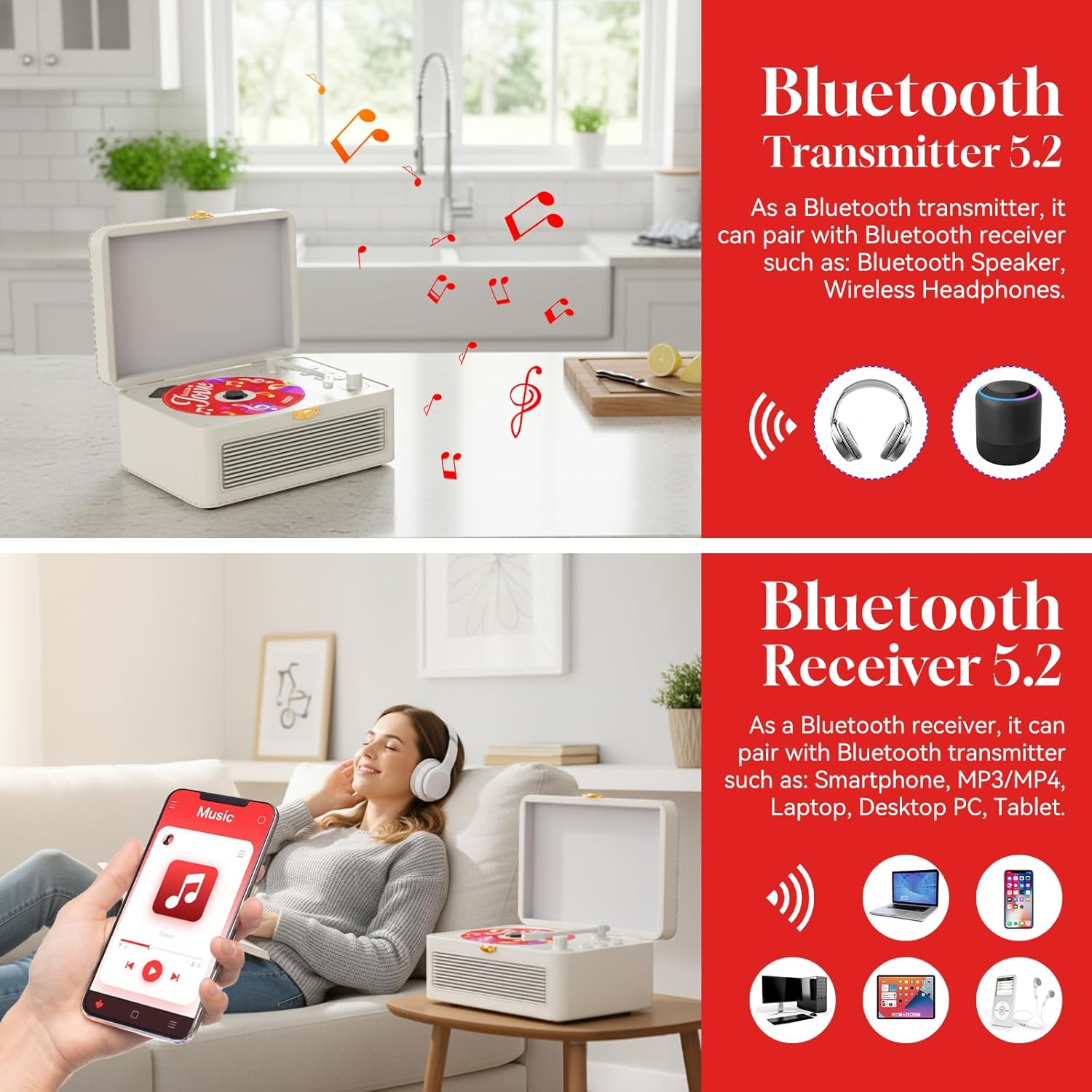 Gueray HJGY02CD CD Player demonstrating Bluetooth Transmitter and Receiver modes