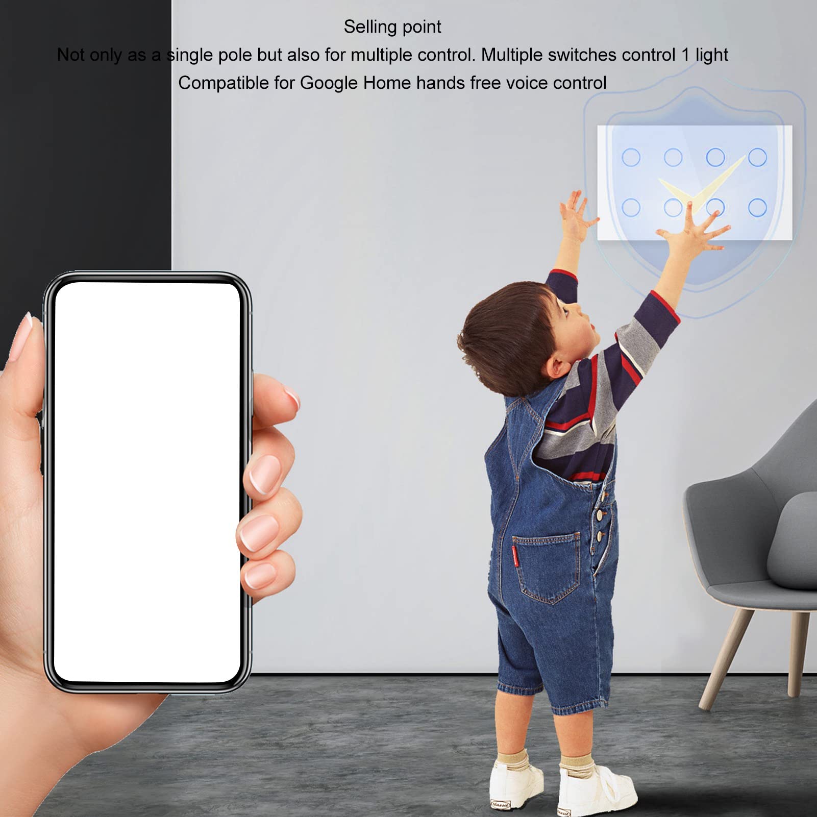 Interruptor de Luz Táctil Inteligente de 8 Bandas, Panel de Pared Inalámbrico con Control Remoto, Comando de Voz, Funciones de Programación para Hogar Inteligente AC100-240V