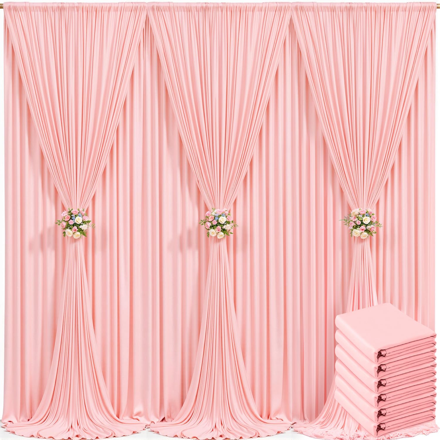 6 Panels Blush Pink Backdrop Curtain for Parties Pink Wrinkle Free 30ft x 10ft Backdrop Drapes for Baby Shower Wedding Birthday Photo Gender Reveal