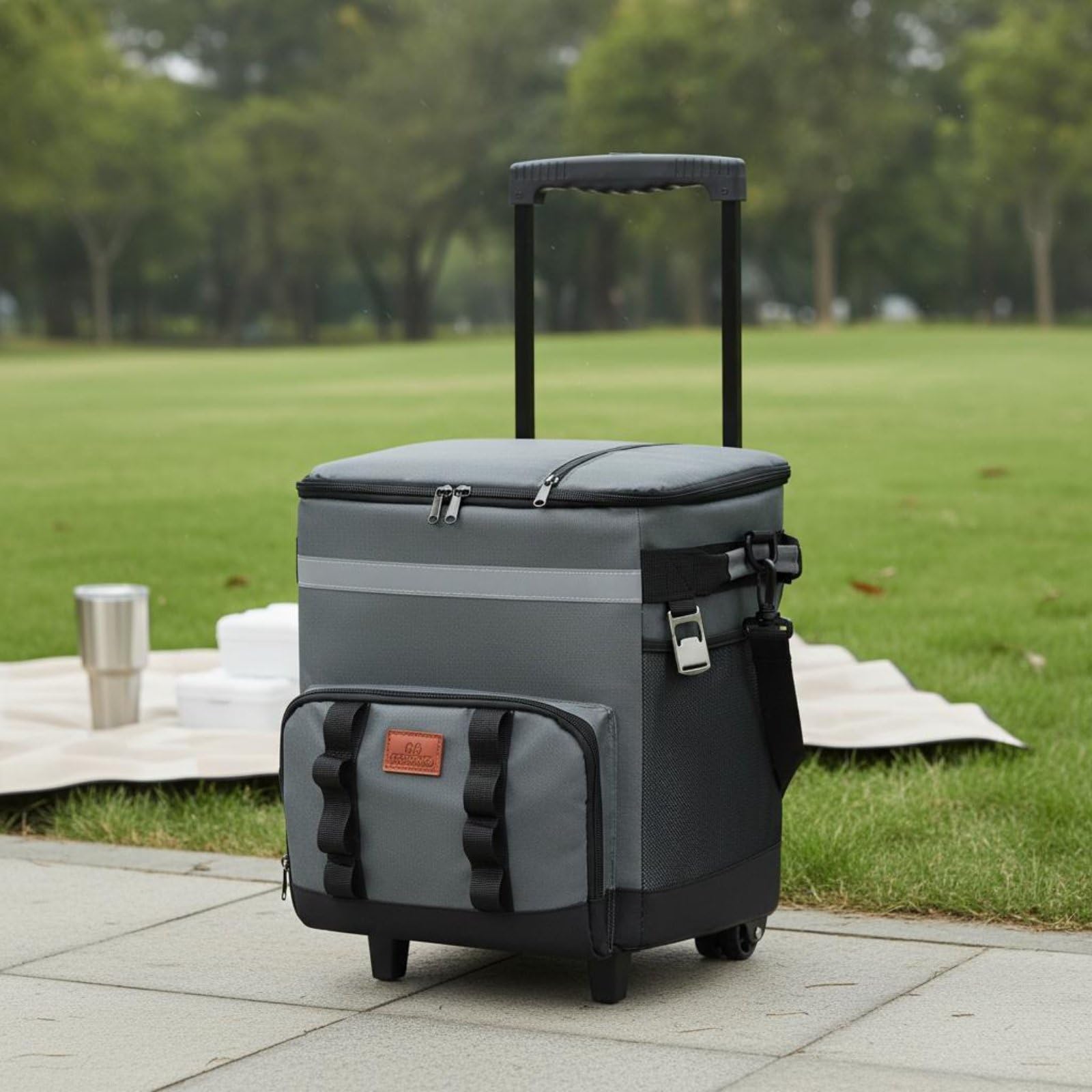 Borsa Termica Trolley per Conserve Snack Bevande Pasti Organizzati con Interno Isolato in Oxford Adatta Viaggi Familiari Picnic Trasporti, Grigio