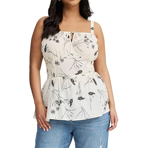 Torrid Women's Plus Size Shirt - Smocked Tie Front Cami Tank Top