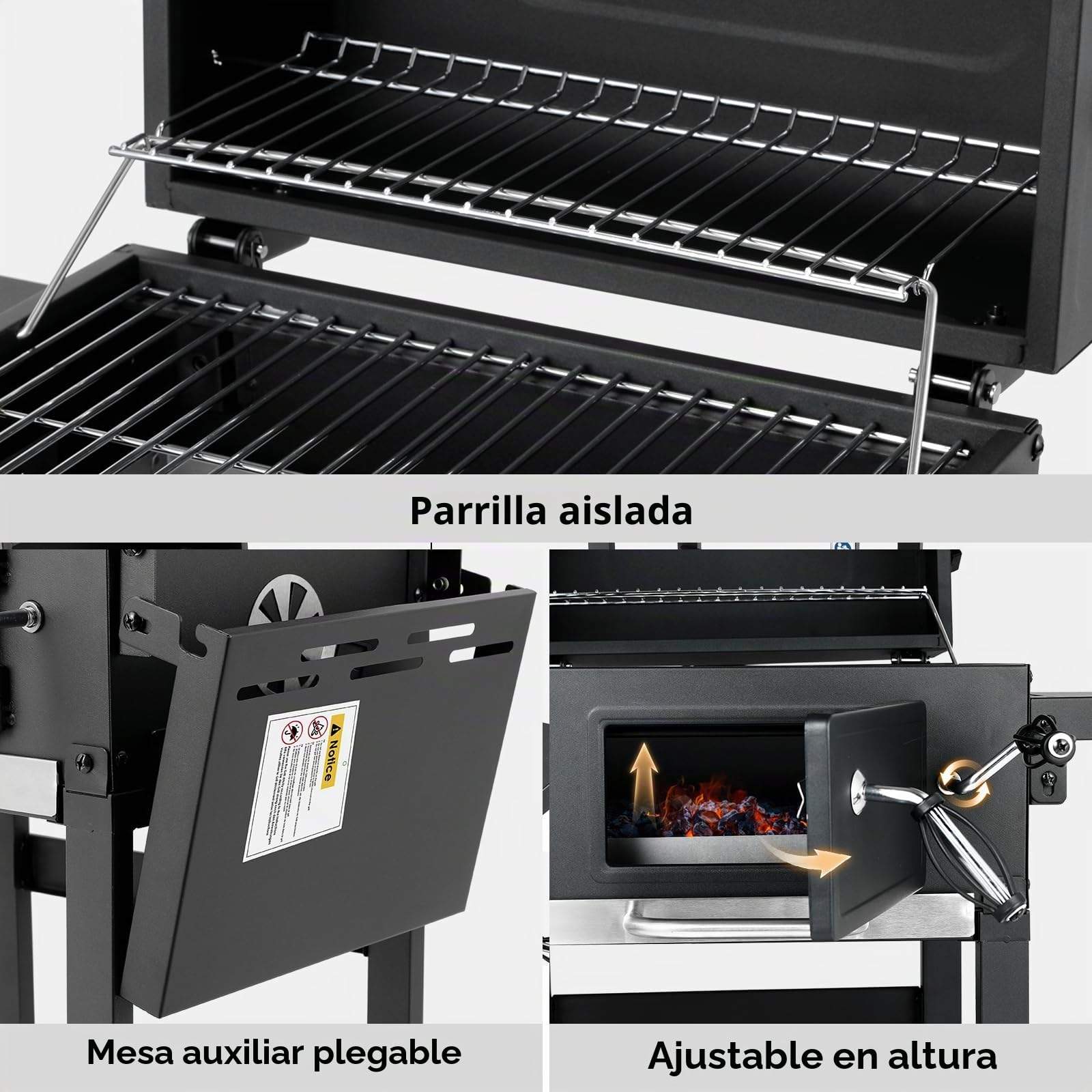 LIFERUN Parrilla Barbacoa Carbon con Tapa, BBQ Smoker, Parrilla con Carrito, con 2PCS Ruedas, Termómetro, Barbacoa de Carbon para Camping y Jardín, 96x98x44,5 cm