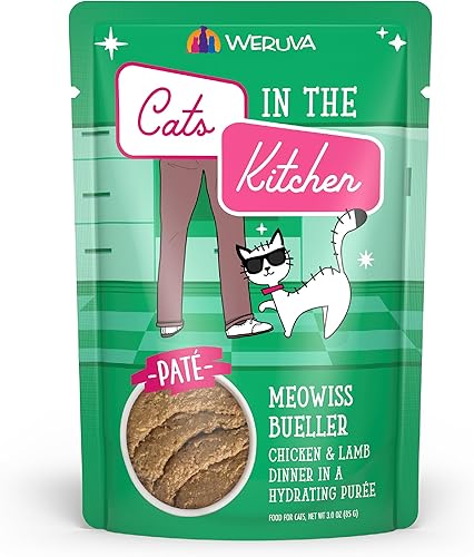 Weruva Cats in The Kitchen Slide N' Serve - Bolsas de comida húmeda natural para gatos, sin granos, Meowiss Bueller, bolsa de 3 onzas (paquete de 12)