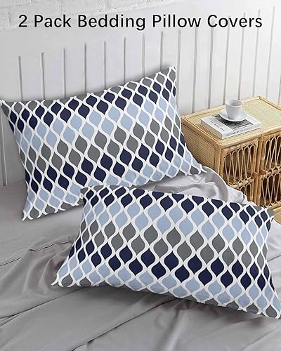 Miniatura 3 de Fundas de almohada geométricas de tamaño estándar de color azul marino, paquete de 2 fundas de almohada suaves decorativas para sofá y sillón, funda