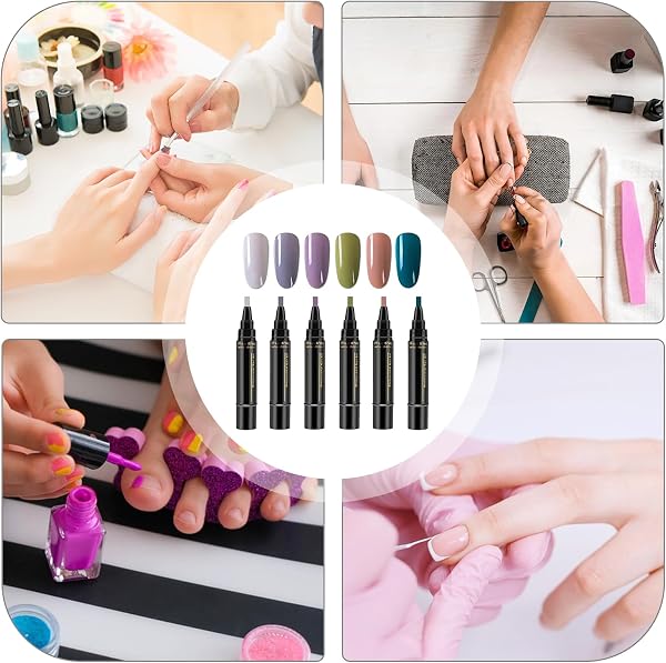 6 Stück Nagellackstift Set, 3 in 1 Nagellack Stift On-e Step UV Nagellacks UV Gel Nagelgel Nail Poli-sh LED Gel Nagellacks Pen Soak off Gels Ideal für zu Hause und Professionelle Maniküre - 4