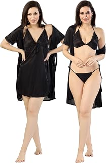 Romaisa Women Satin Nightwear Set with Robe, Short Nighty and Lingerie Set Bridal Sleepwear Dress Price In India