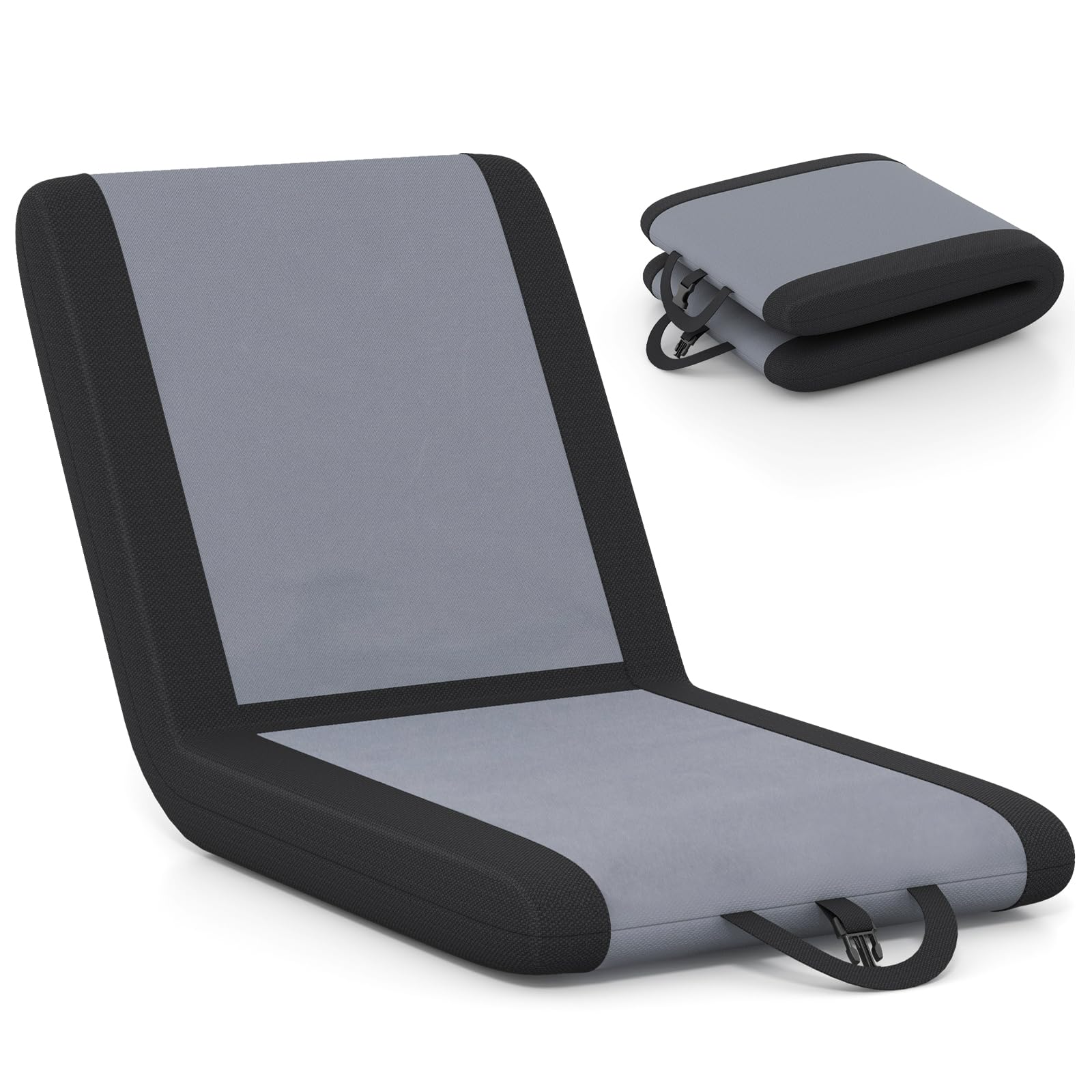 COSTWAY Padded Stadium Seat, Foldable Camping Chair with Back Support, 6 Reclining Positions and Carrying Handle, Portable Bleacher Chair for Sports Events, Concerts, Camping and Beach