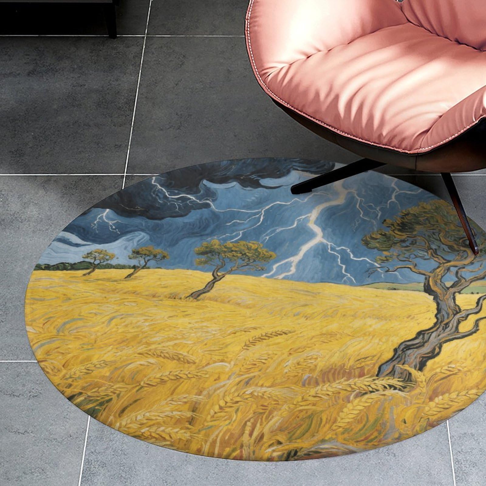 Tapis rond naturel pour cuisine et chambre ambiance cocooning 90cm