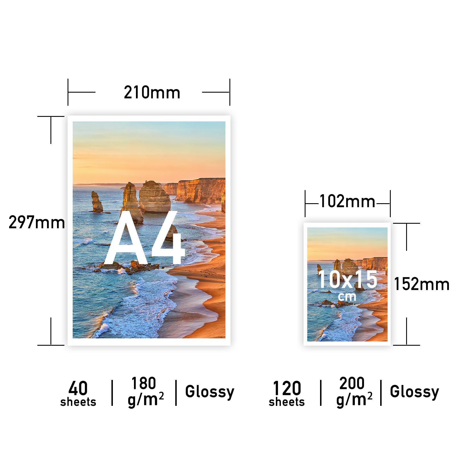 Akaca Papier Photo Brillant A4 Premium – 120 Feuilles 180g/m², Impression Jet D'Encre Ultra Net Et Couleurs Éclatantes