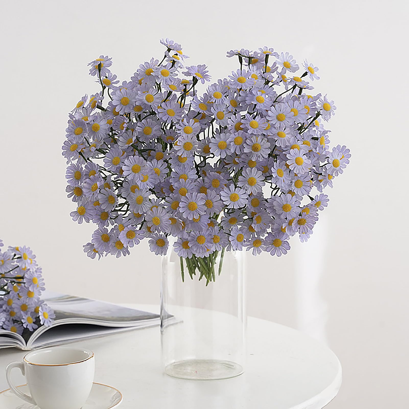 Fiori Artificiali Margherite 4 Pezzi Finti Selvatici con steli Finti arbusti Verdi Piante finte Bouquet Finto per Matrimonio Bouquet da Sposa Decorazioni per casa Giardino Feste (F)