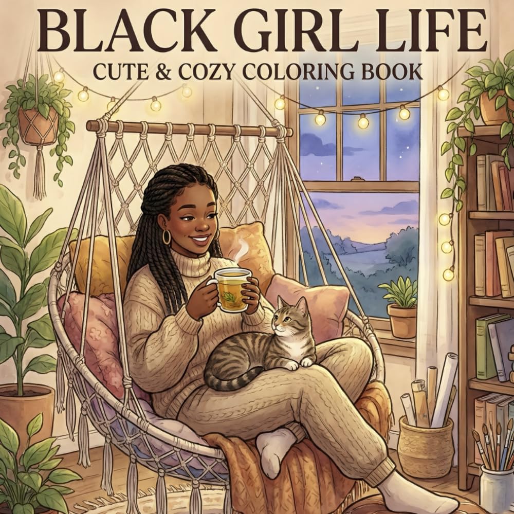 Black girl life: Cute cozy Coloring Book for Teens & Adults Relaxation Coloring Book Featuring Black Women in Cozy