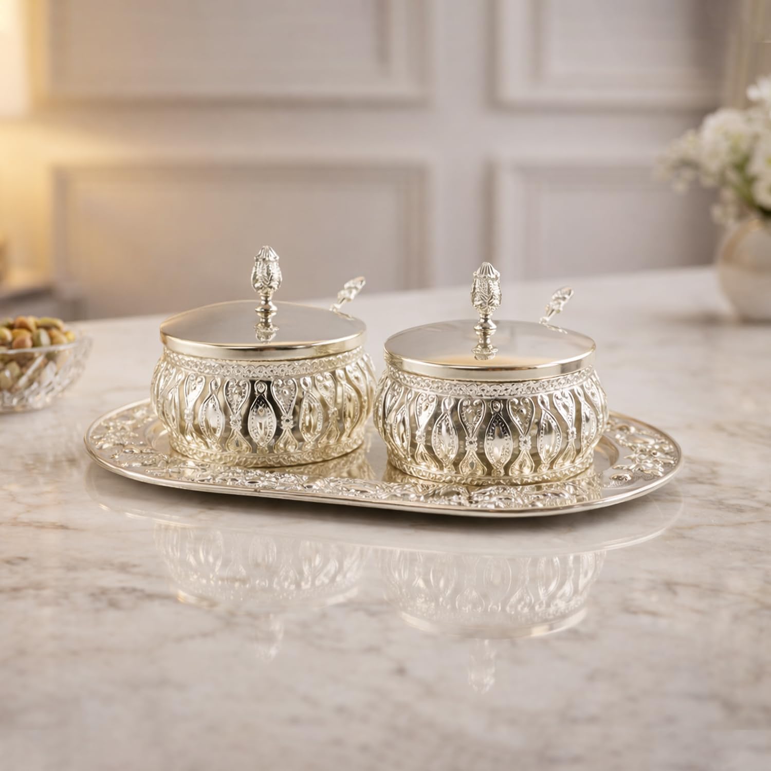 Buy NFI essentials Premium Silver Finish Sugar Pot & Dry Fruit