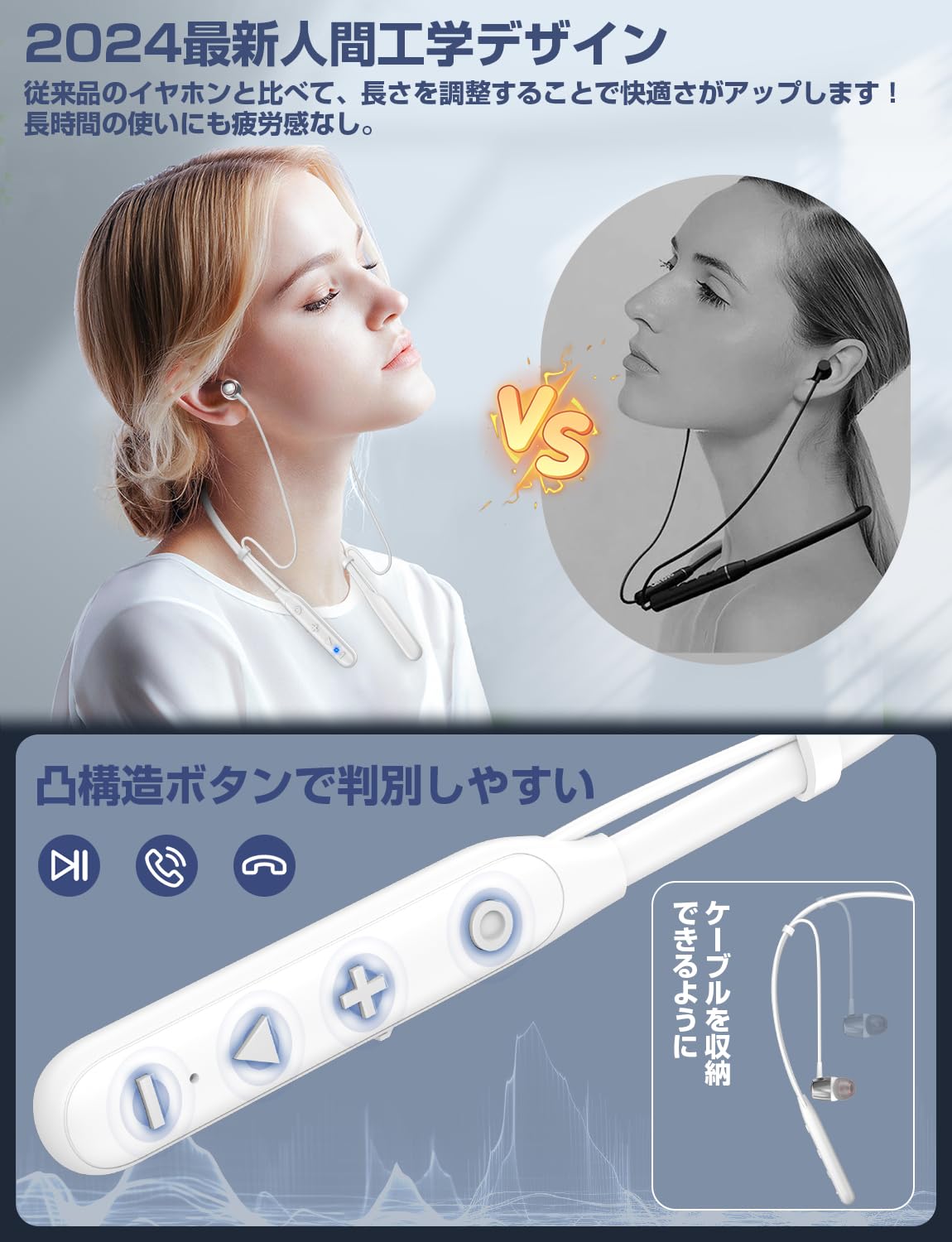 Amazon.co.jp: 【2025新設計ネックバンド型・長さ調整・Bluetooth 5.3