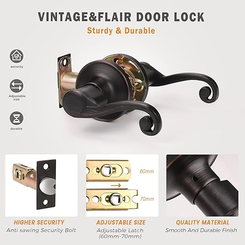 Miniatura 7 de KNOBWELL Paquete de 8 manijas de puerta comerciales de paso, manijas de puerta interior para diestros, manijas de puerta de bronce aceitado en forma