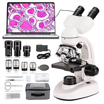 microscopes for Adults, Dual LED Illumination & Two-Layer Mechanical Stage, Biological Microscope for Adults & Students, Includes Phone Holder & Prepared Microscope Slides