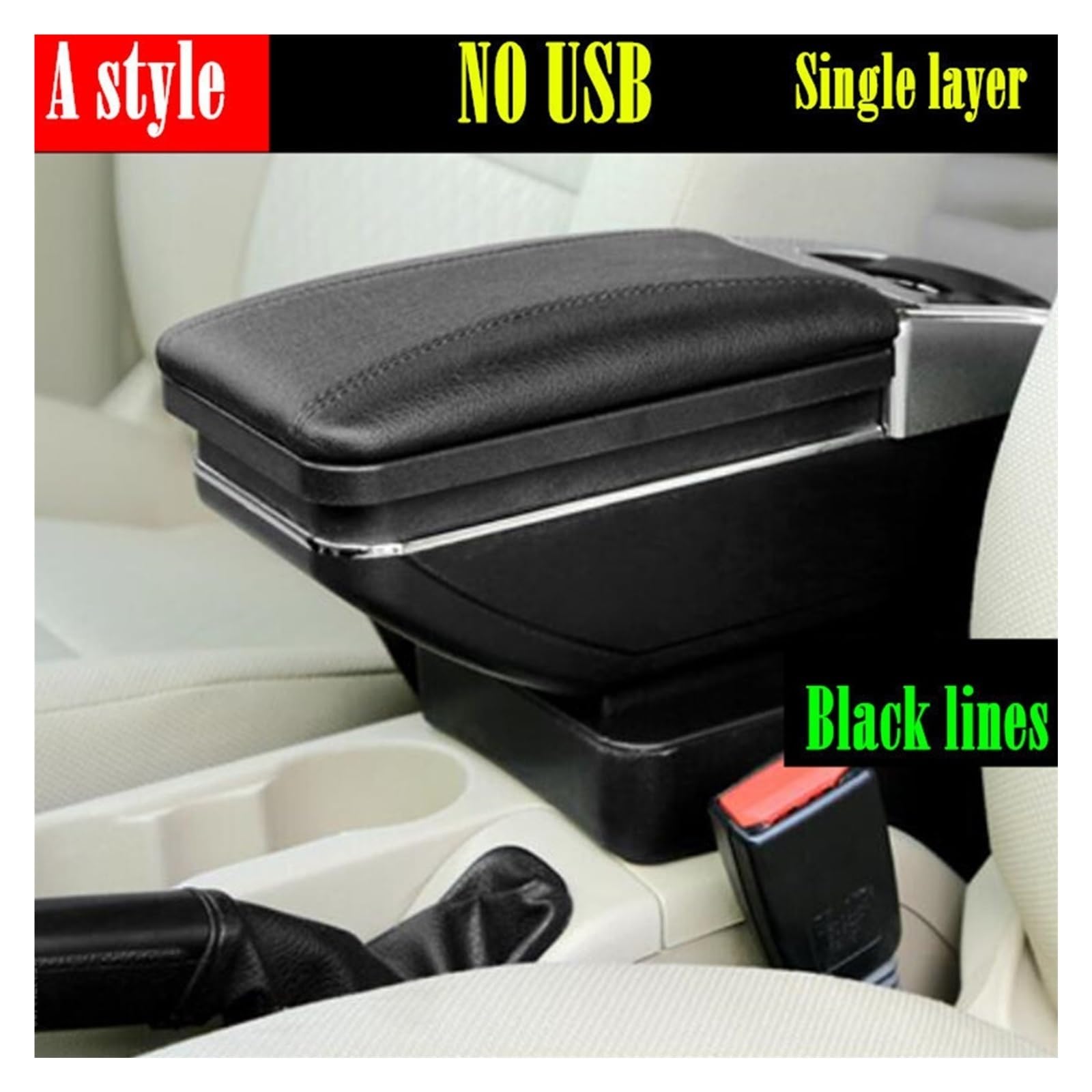 consola central Almacenamiento universal de la consola central del coche con LED USB(A style black line)