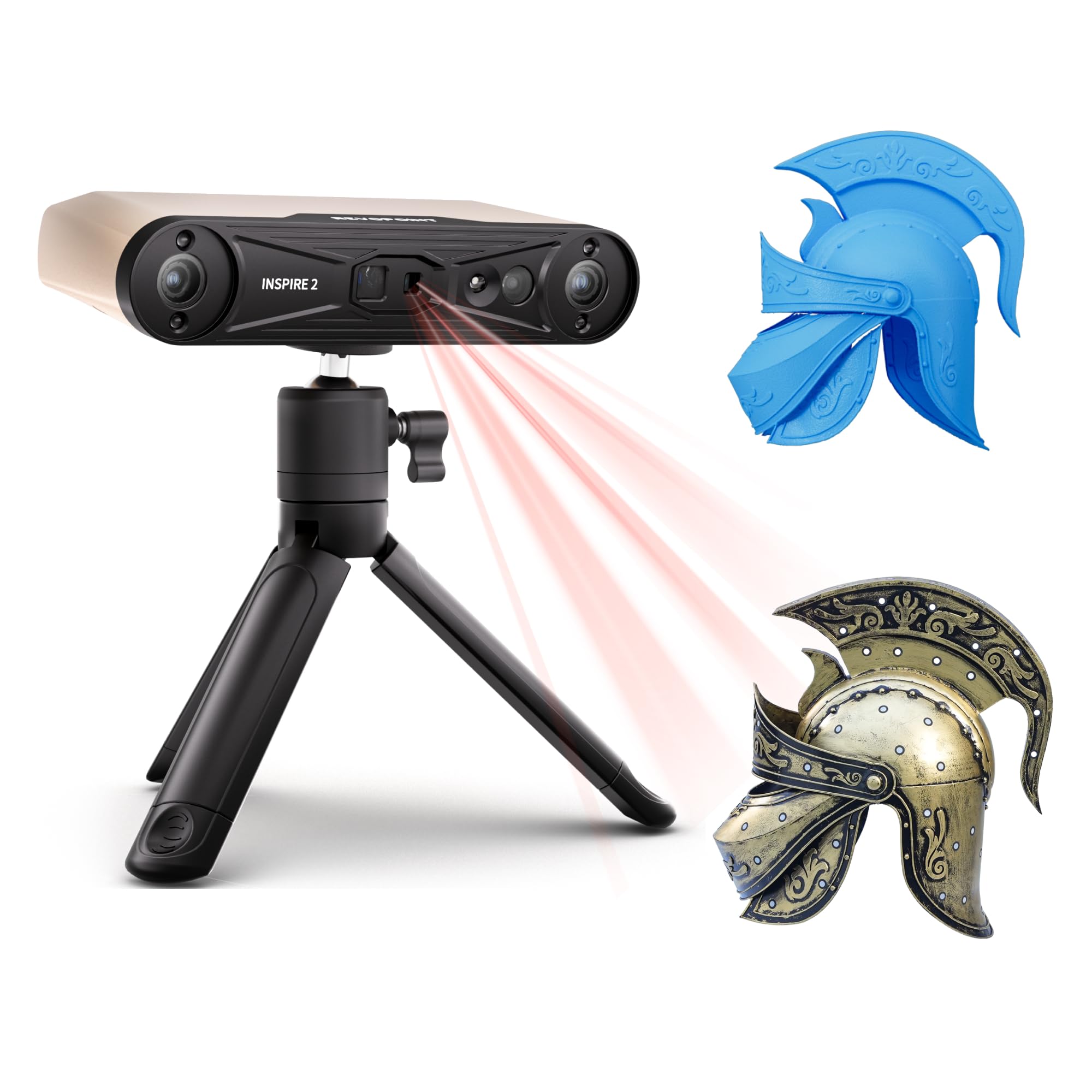 Revopoint INSPIRE 2 Scanner 3D per stampa 3D, Precisione da 0,03 mm, Laser Multilinea e Luce Strutturata, Scansione Wireless per Esterni, Scansioni a Colori, per iOS/Android/macOS/Win10/11, Standard