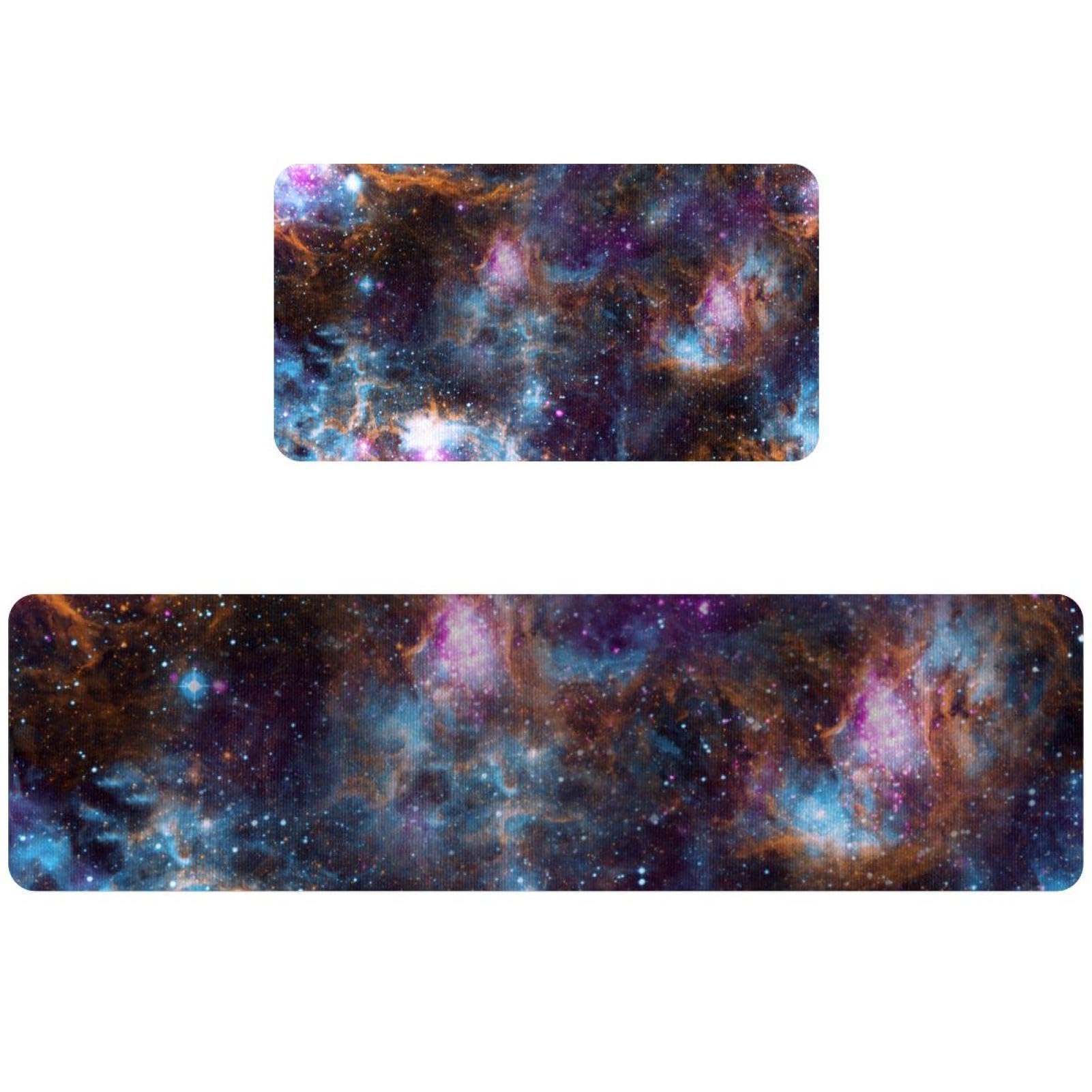 Lot de 2 tapis de cuisine galaxie nébulaire antidérapants et lavables