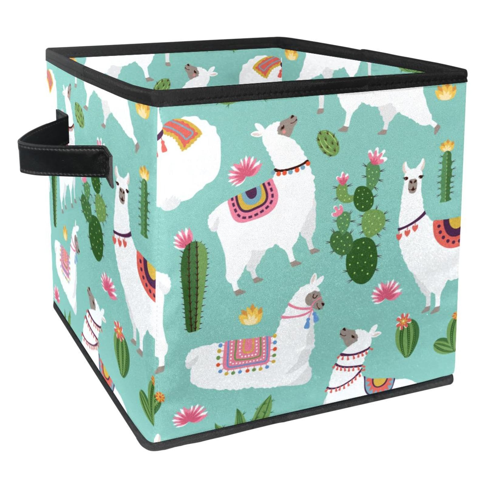 Boîte de rangement pliable cube en tissu pour chambre enfant motif lama