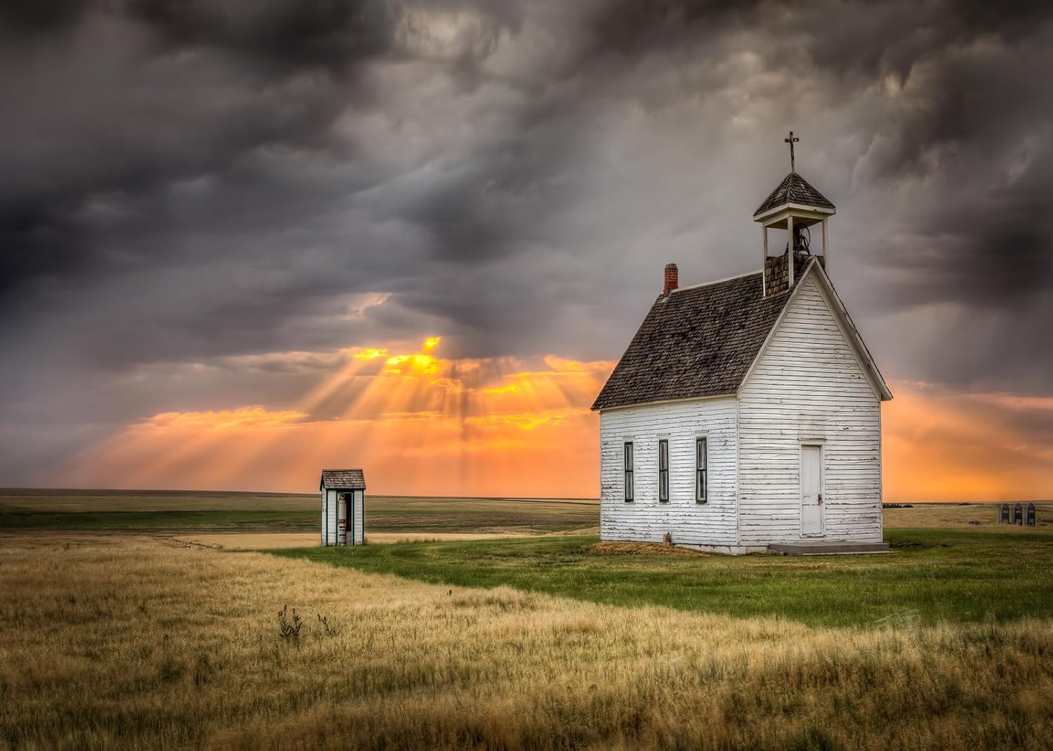 Fabric 10x6.5ft Countryside Photography Backdrop Old Abandoned Church Sunset Sun Rays Clouds Field Nature Scenery Background Adult Children Outdoor Portrait Video Photo Booth Studio Props