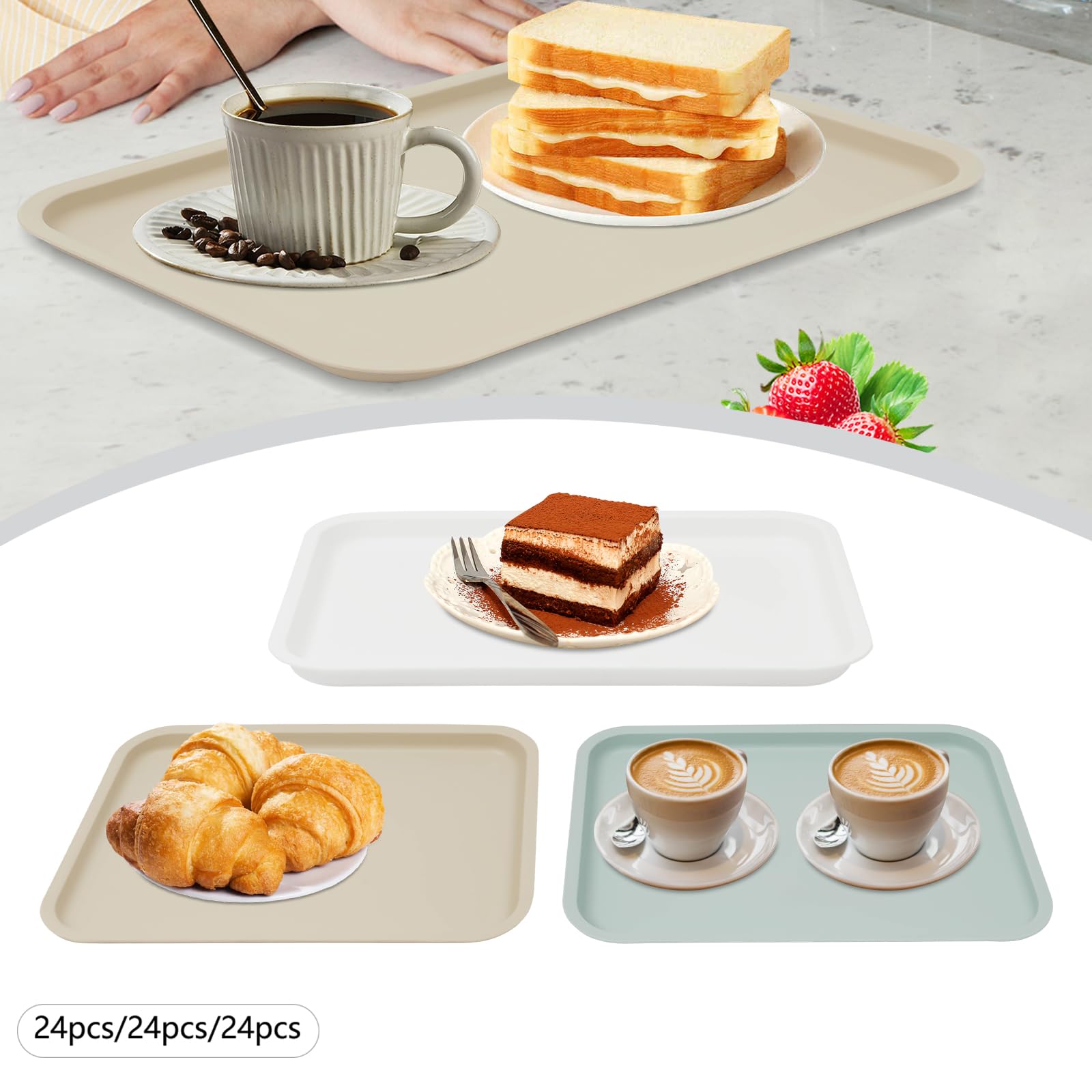 Vassoi da portata per ristoranti, caffetteria, vassoi fast food per ristoranti veloci, mense, cucina, blu, 36 x 27 x 2 cm, 24 pezzi