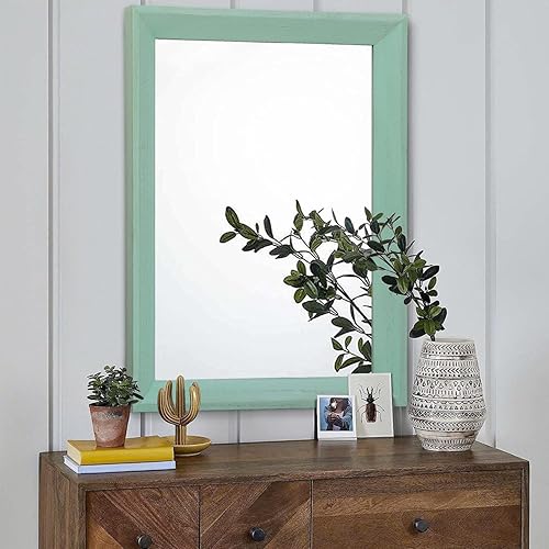 Vista 97 de AAZZKANG Espejos para pared, espejo colgante con marco de madera rústica, 20 x 16 pulgadas, decorativo para casa de campo, dormitorio, baño, sala