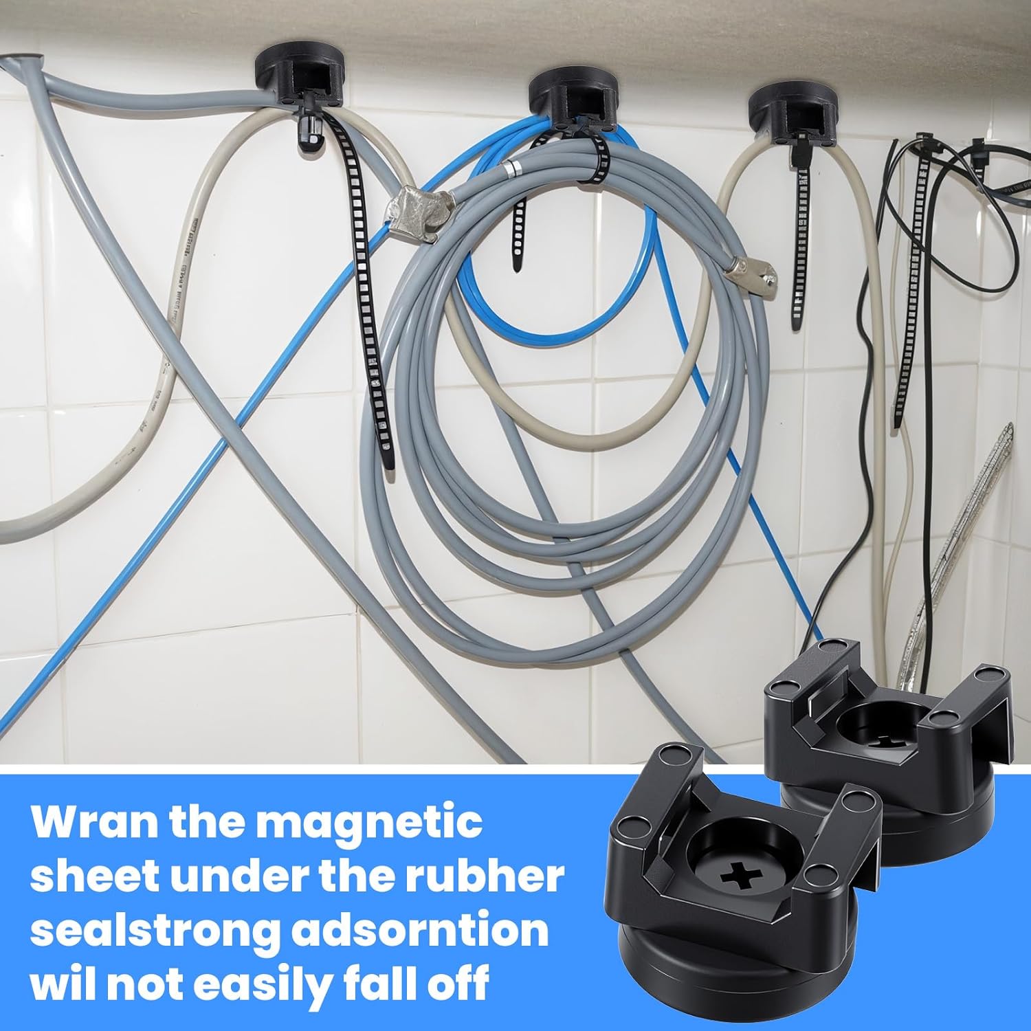 20 Pcs Magnetic Zip Tie Mount Base Black Magnetic Cable Clips Wire Holder Multipurpose Cable Ties Management Base Electrical Supplies for Wire