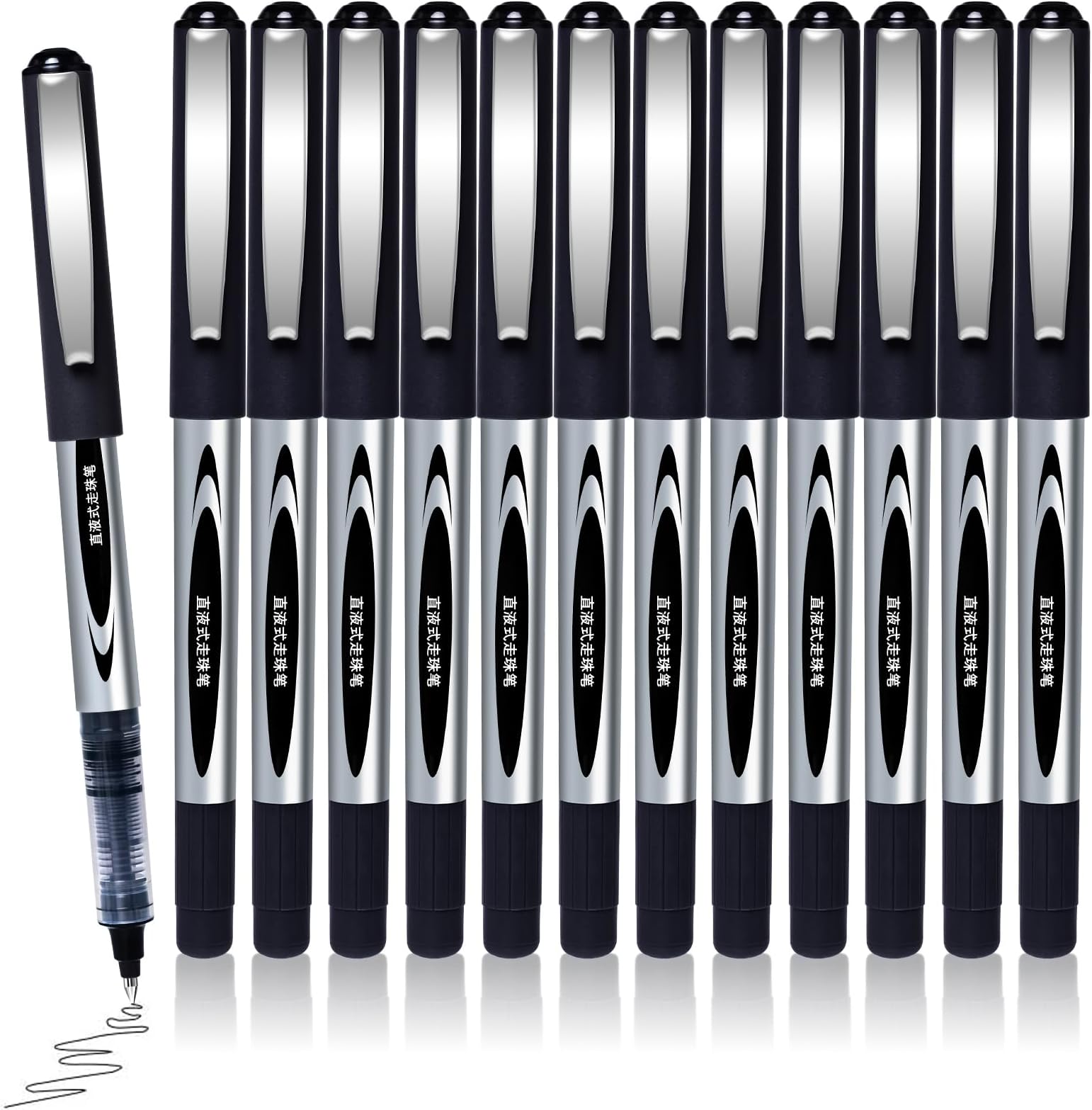 Liquid Ink Rollerball Pens, 12 Pack 0.5mm Stick Ballpoint Black Gel Pens for Adult Writing Note Taking Home Office Supplies