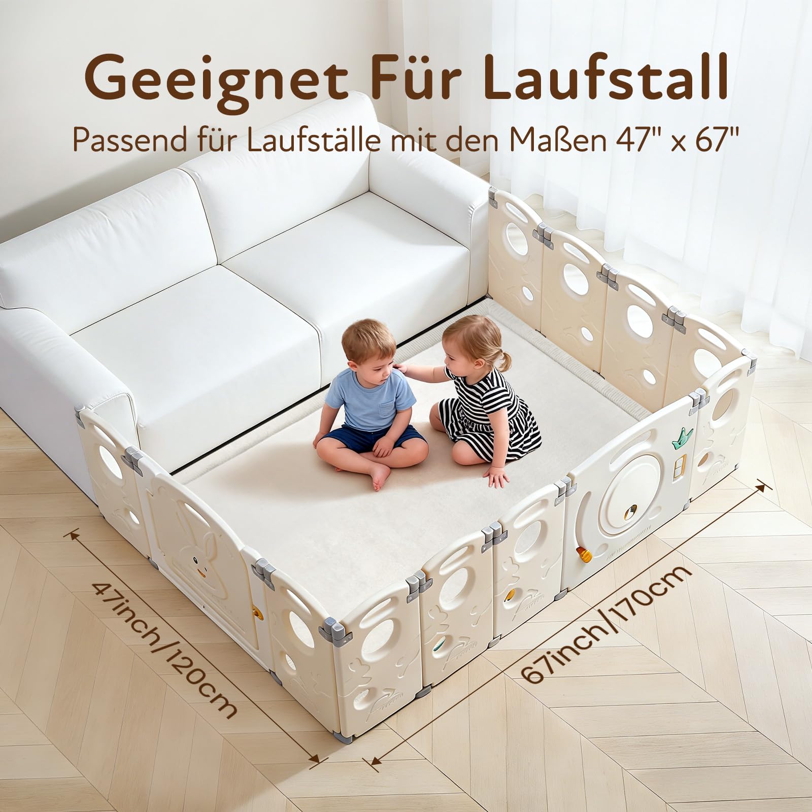 Treeboy Spielmatte Baby 120x170x2cm beige – Teppich für Kinderzimmer mit hochwertigem Memory-Schaum – Krabbelmatte Baby mit Rutschfester Unterseite – Krabbeldecke, Kinderteppich, spielteppich Kinder